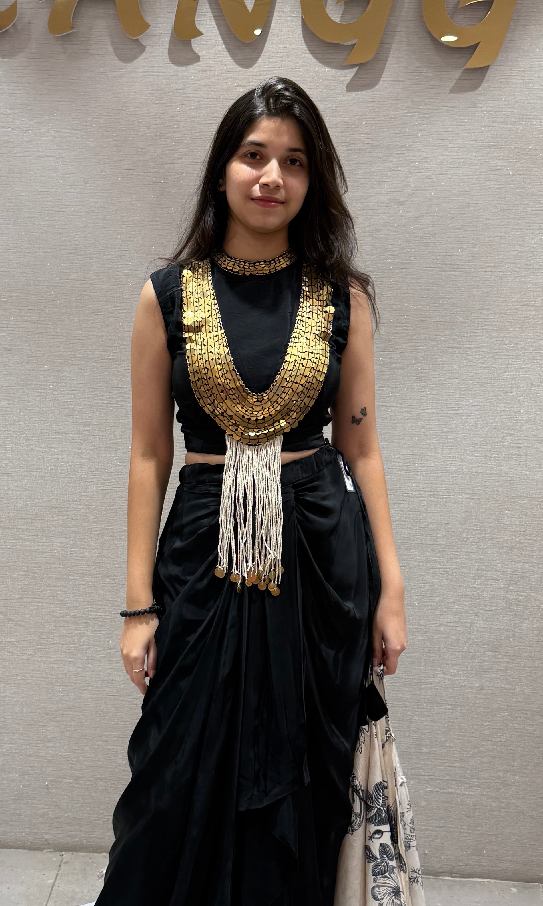 Midnight Black skirt with Printed Long Jacket