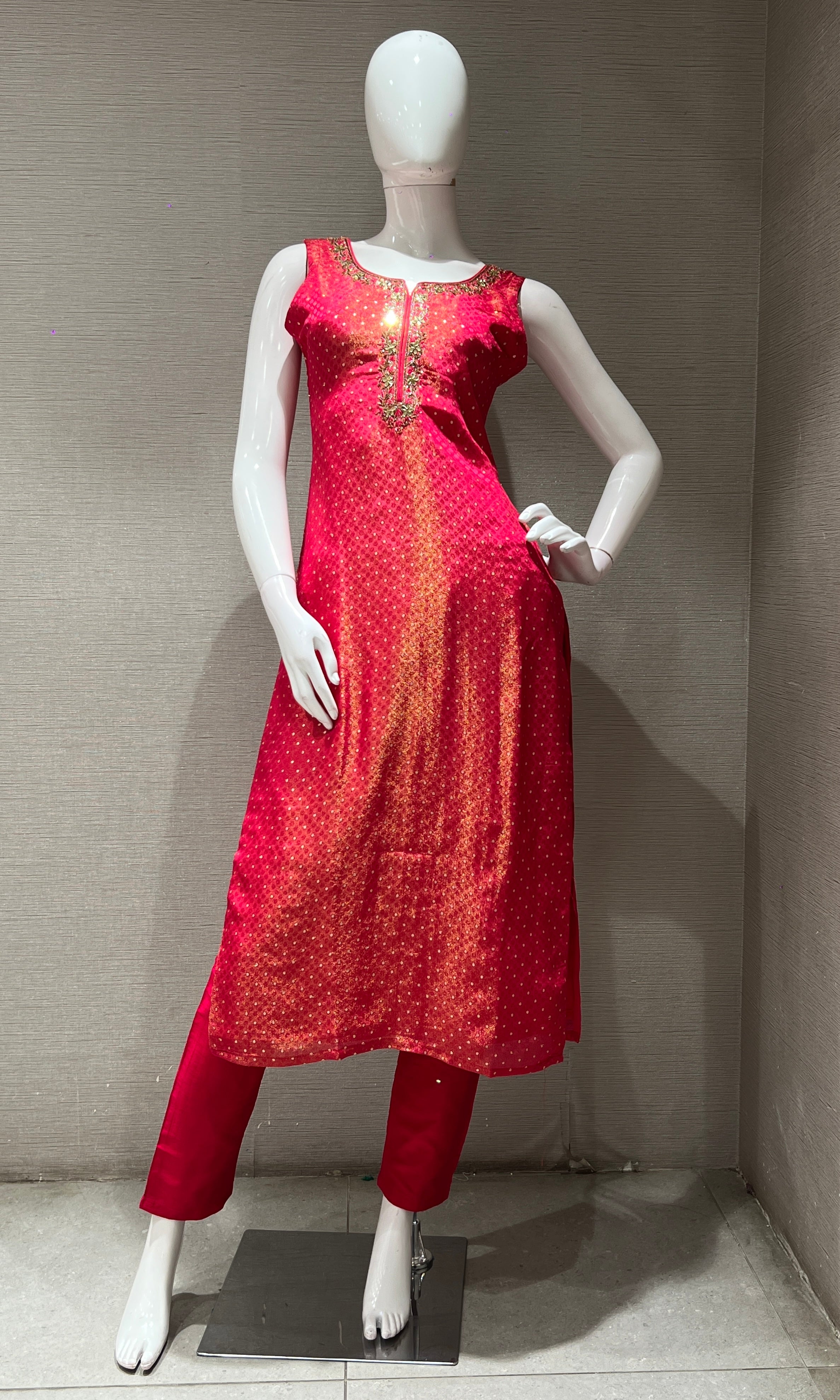 Pink golden embroidered kurta set