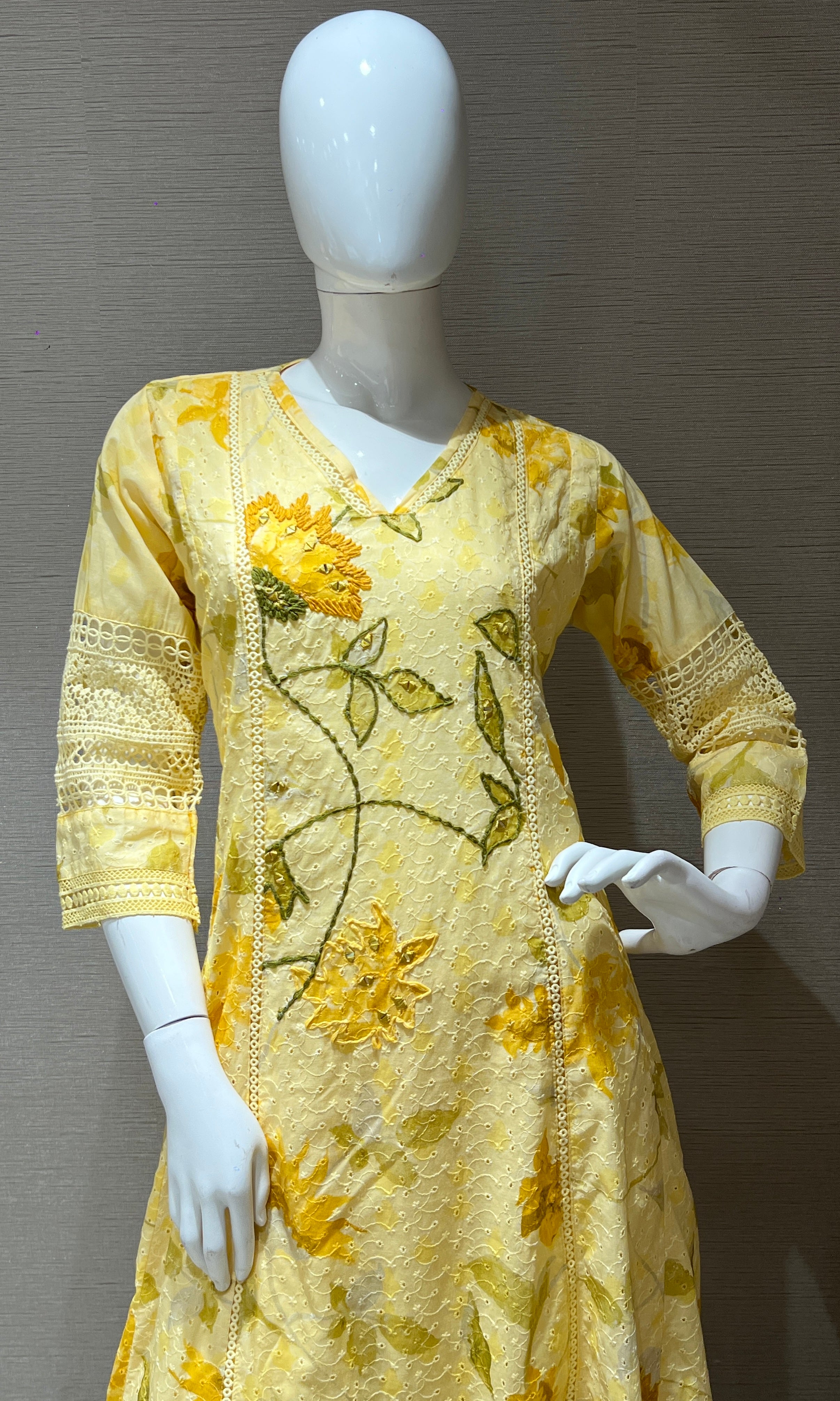 Yellow floral kurta with wide leg pants