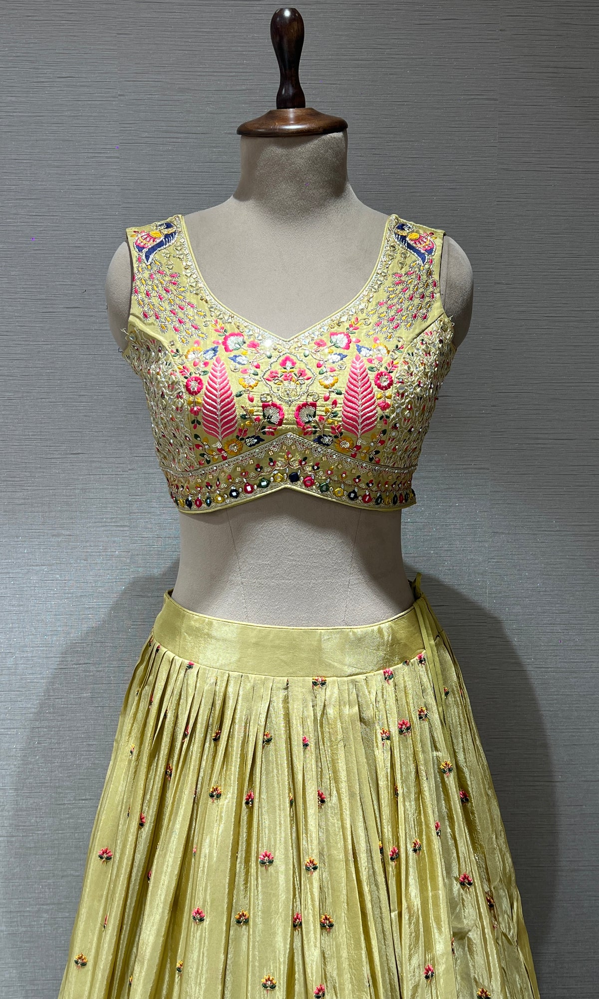 Pista green Floral Embroidered Lehenga