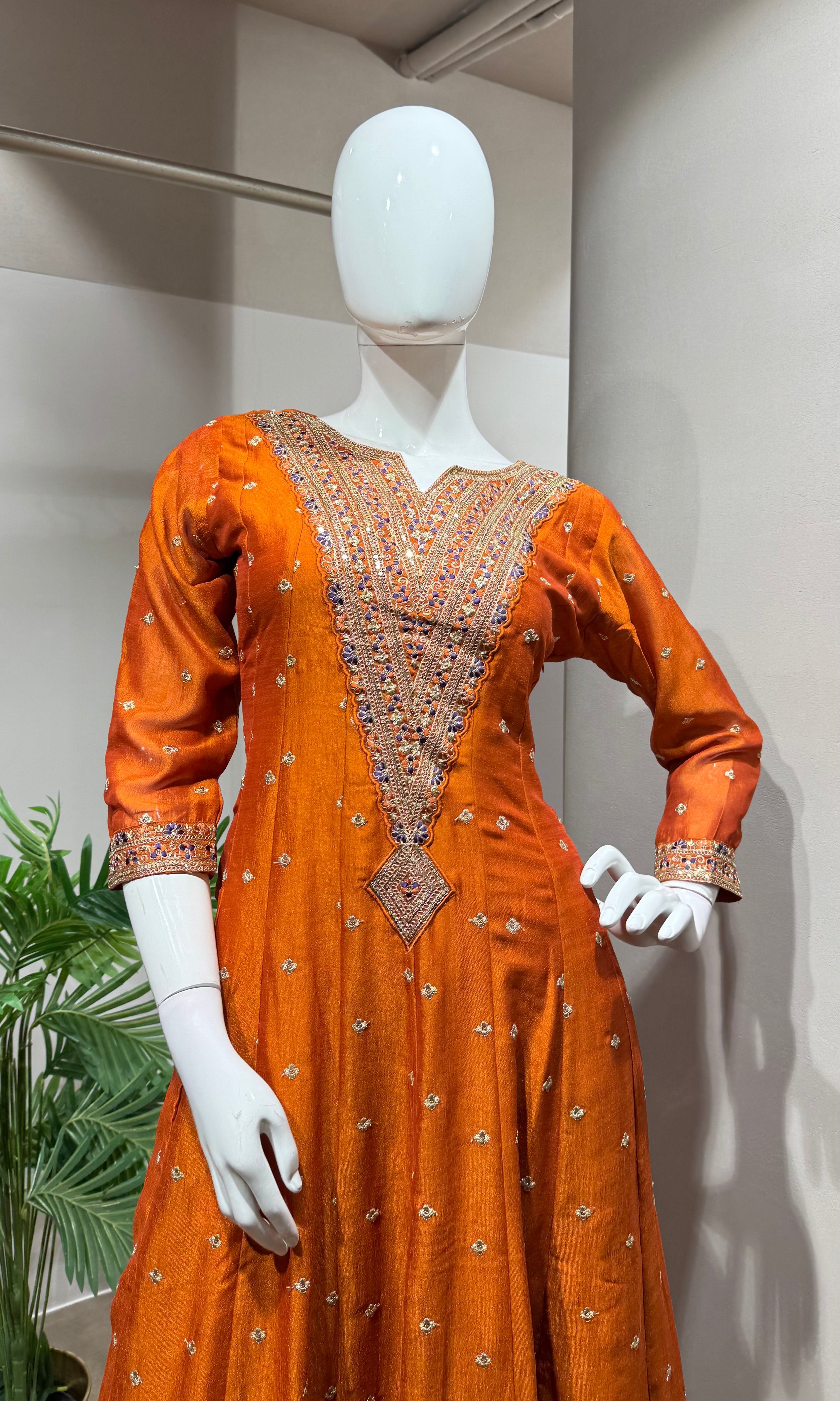 RUST Embroidered Silk Anarkali SET
