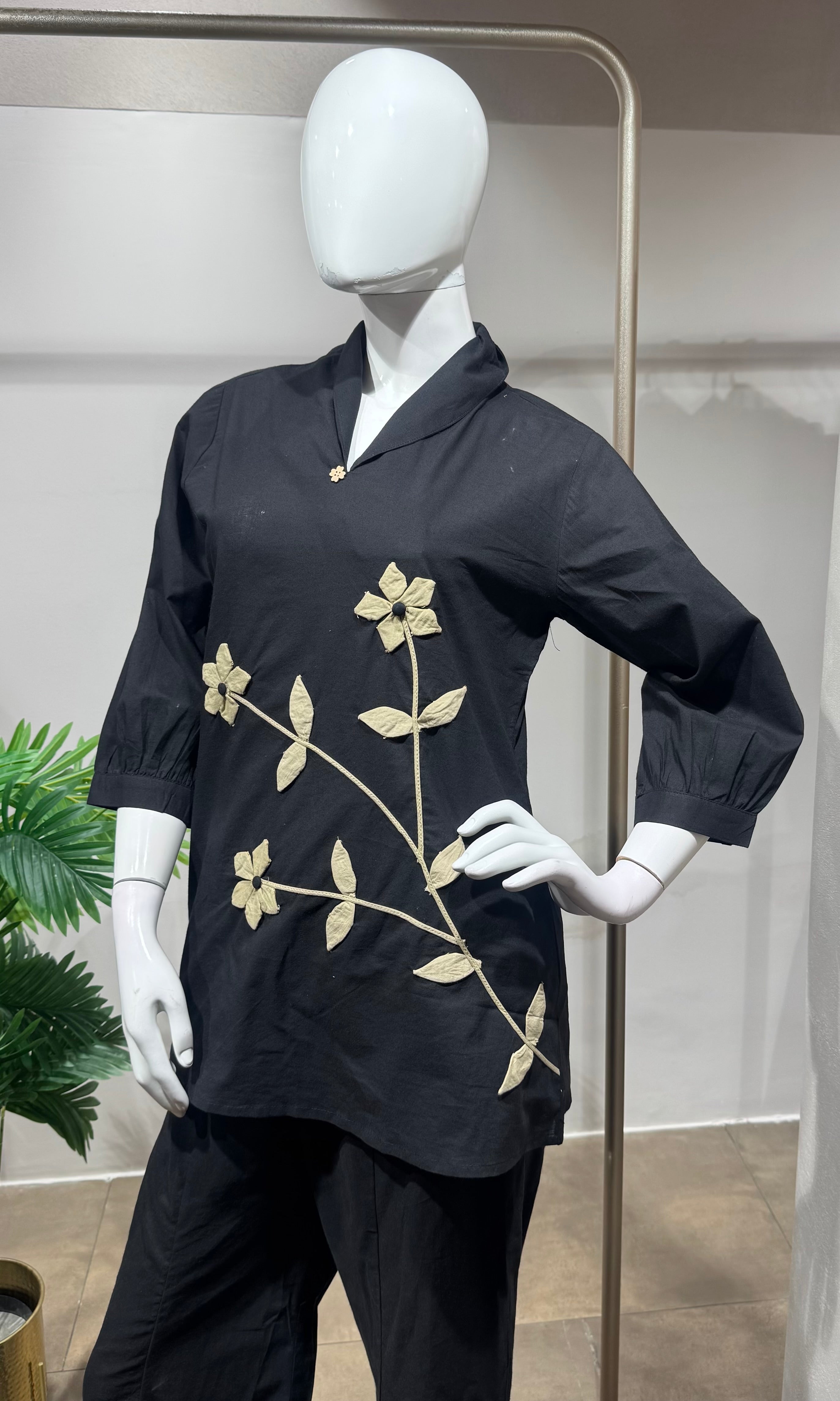 Black gold floral cord set