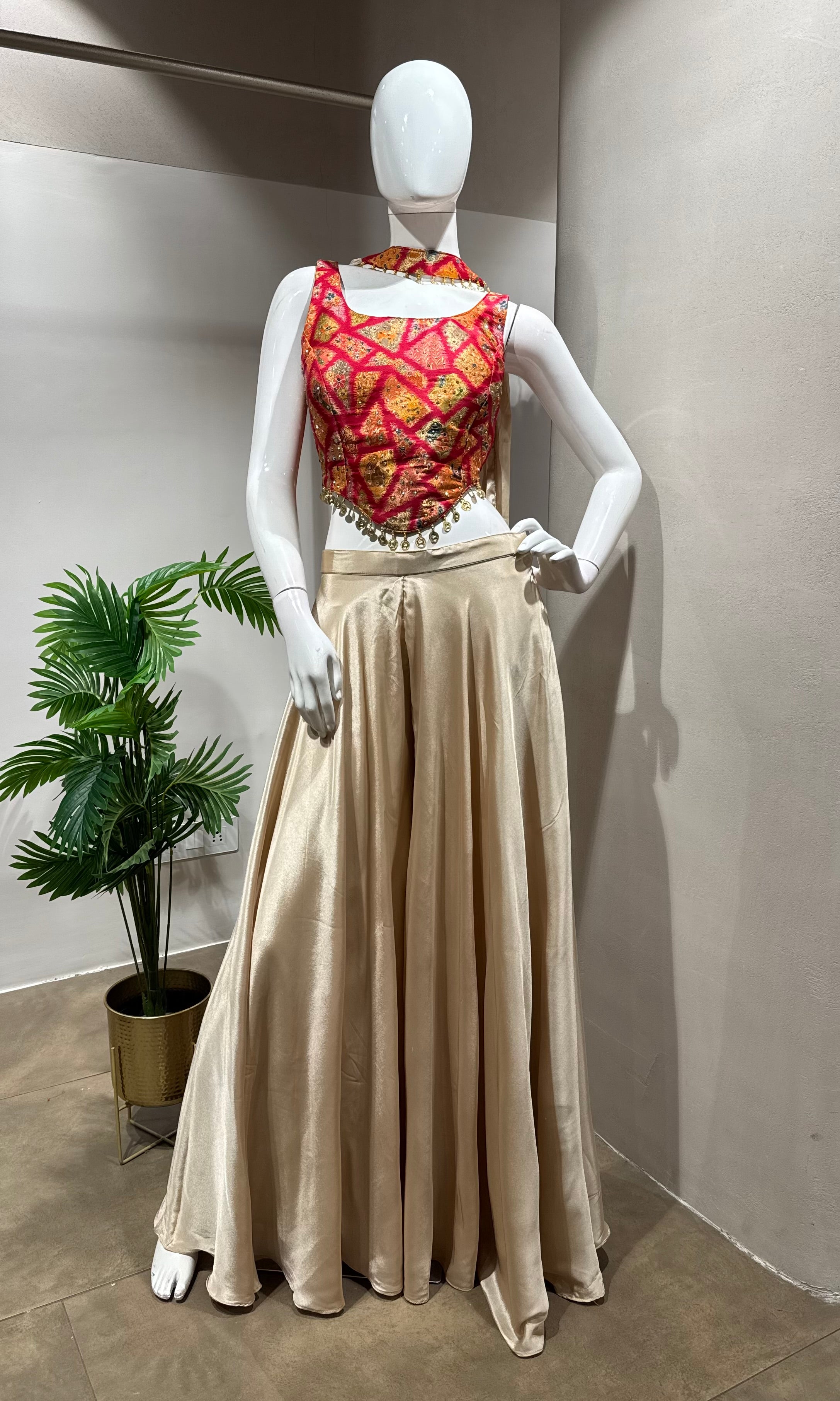RED ELEGANT FLORAL TOP WITH PALAZZO SET