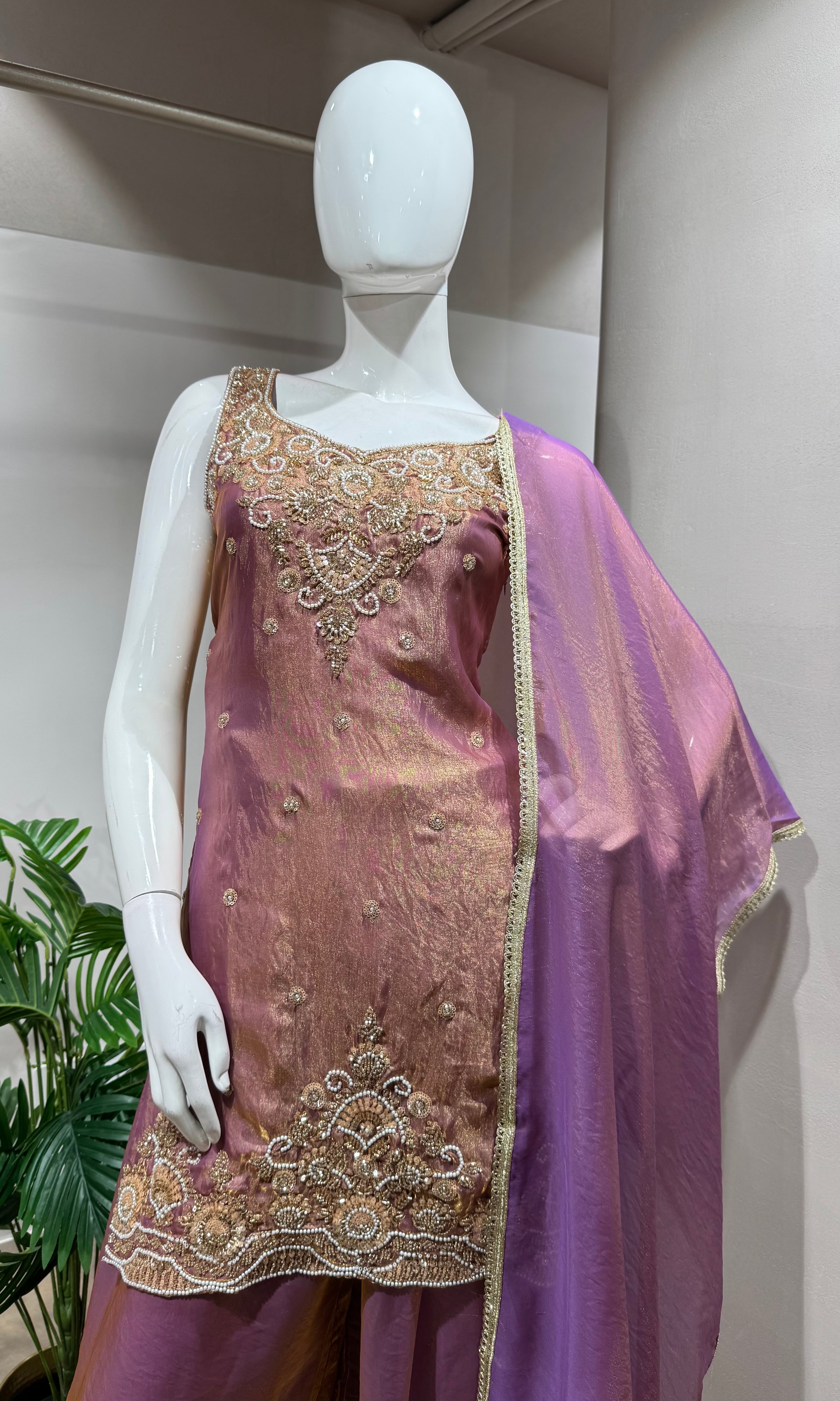 PINK GOLDEN EMBROIDERED SHARARA SET
