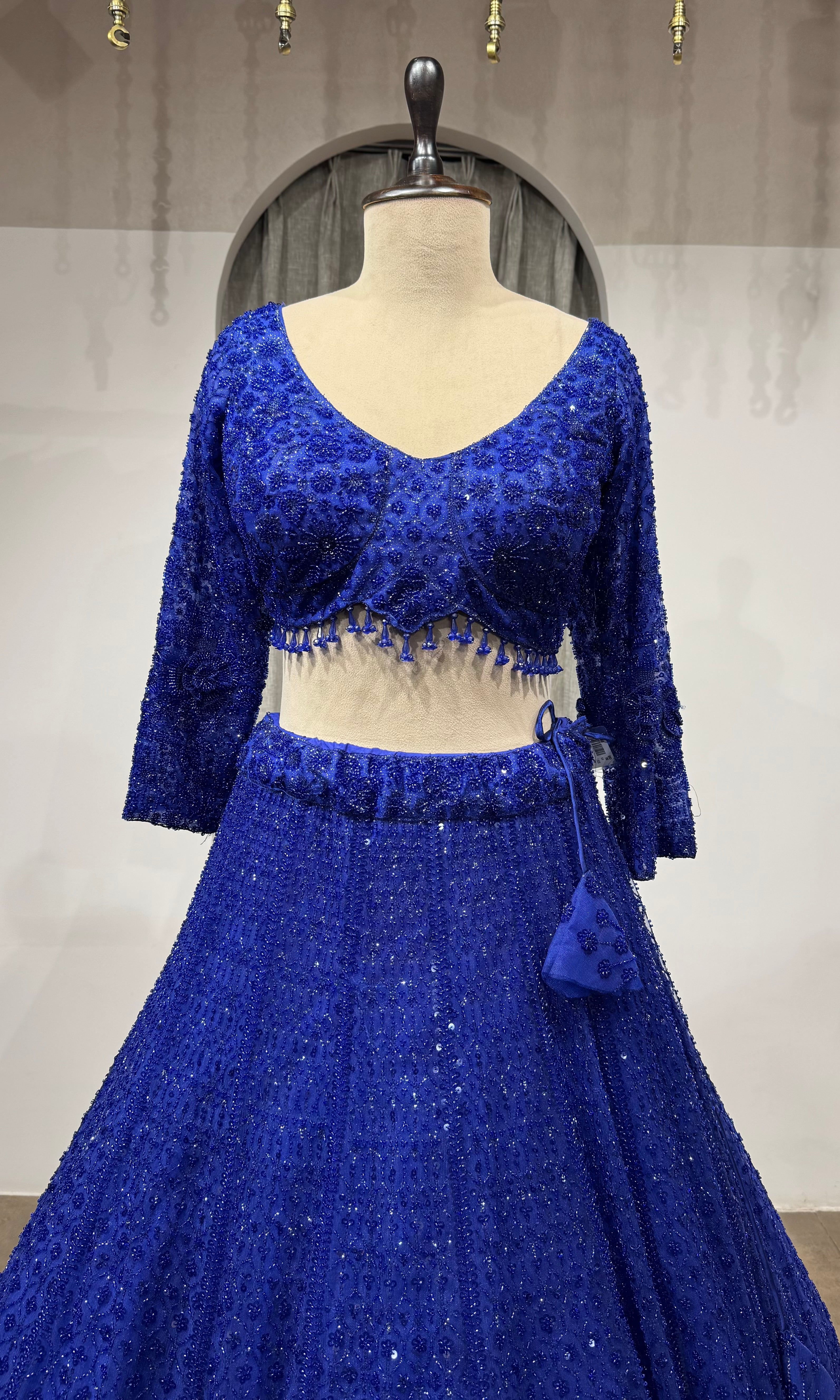 Royal Blue Crystal Embroidered Lehenga Set