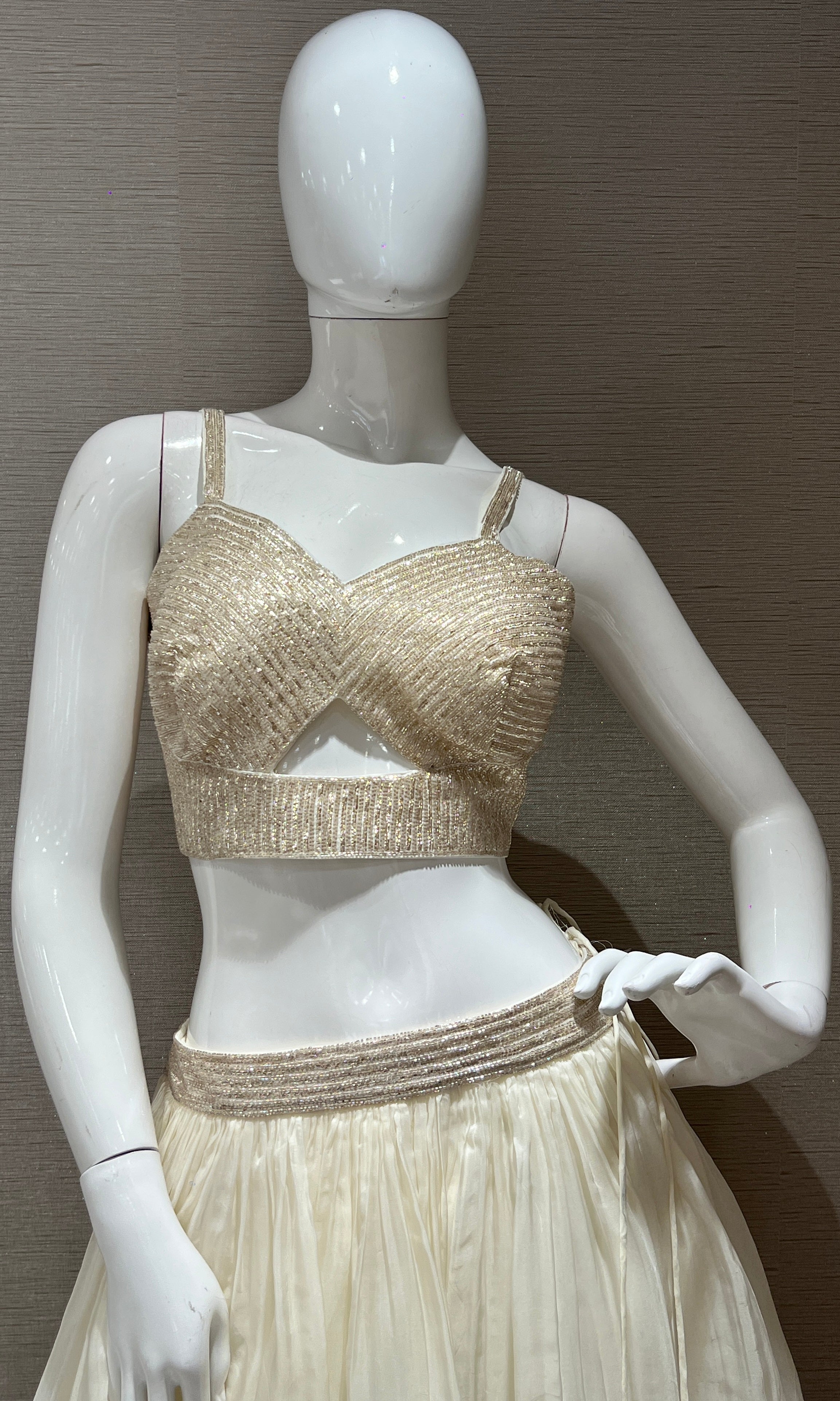 White Lehenga with floral embossing