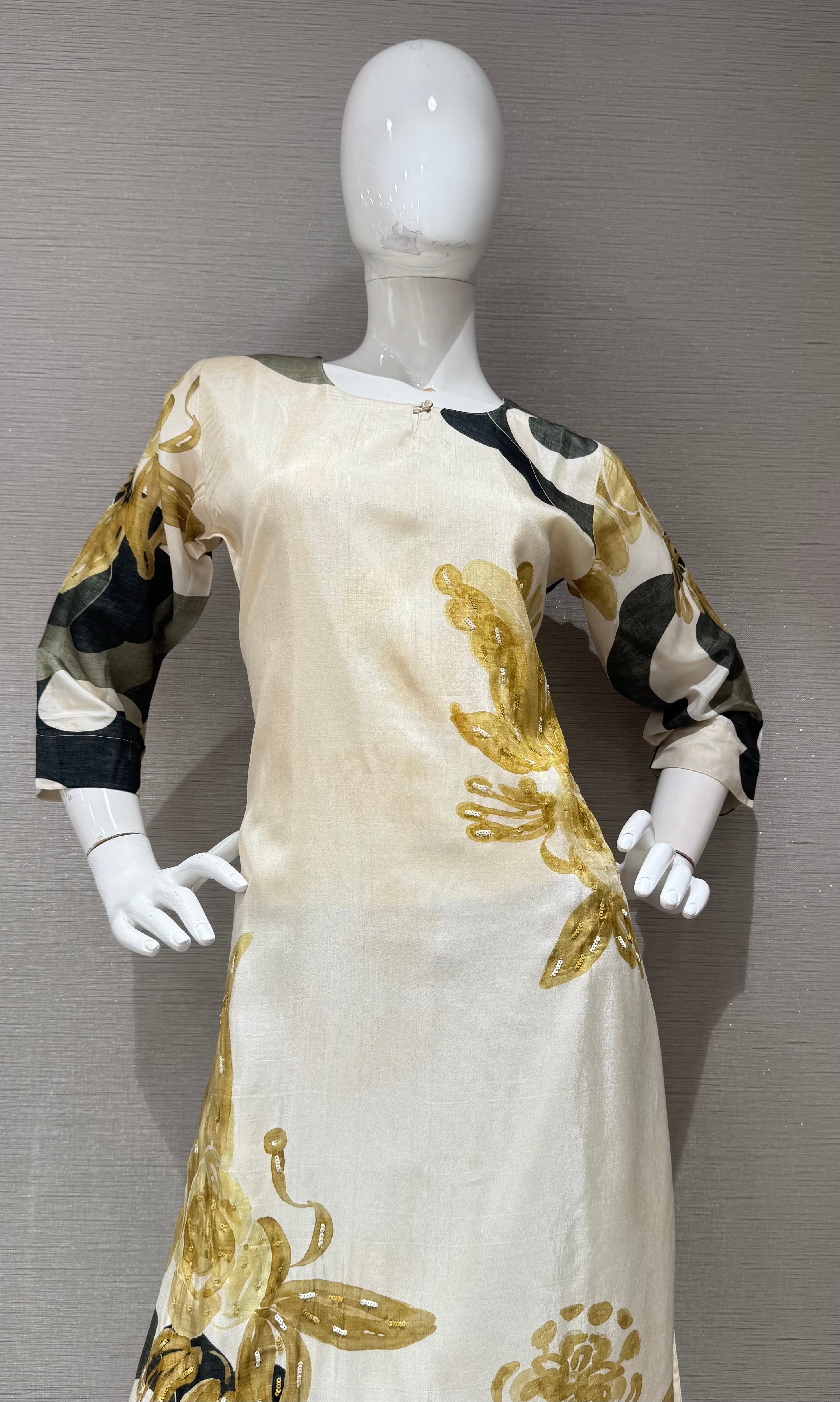 Cream Floral Printed Tunic Kurti top