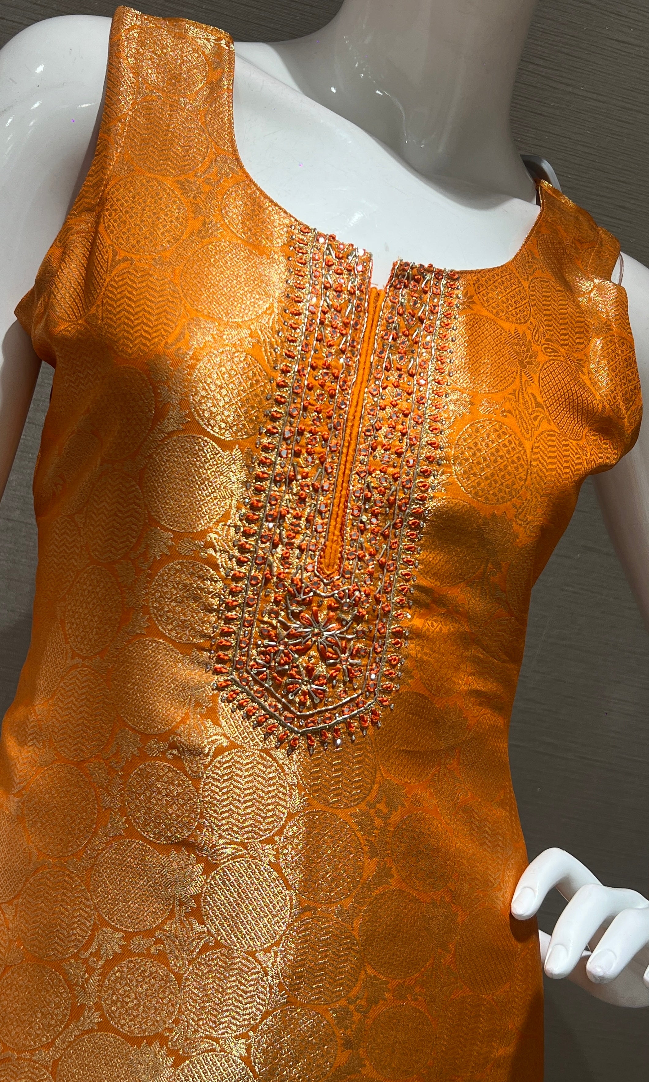 Orange and gold Embellished kurta set