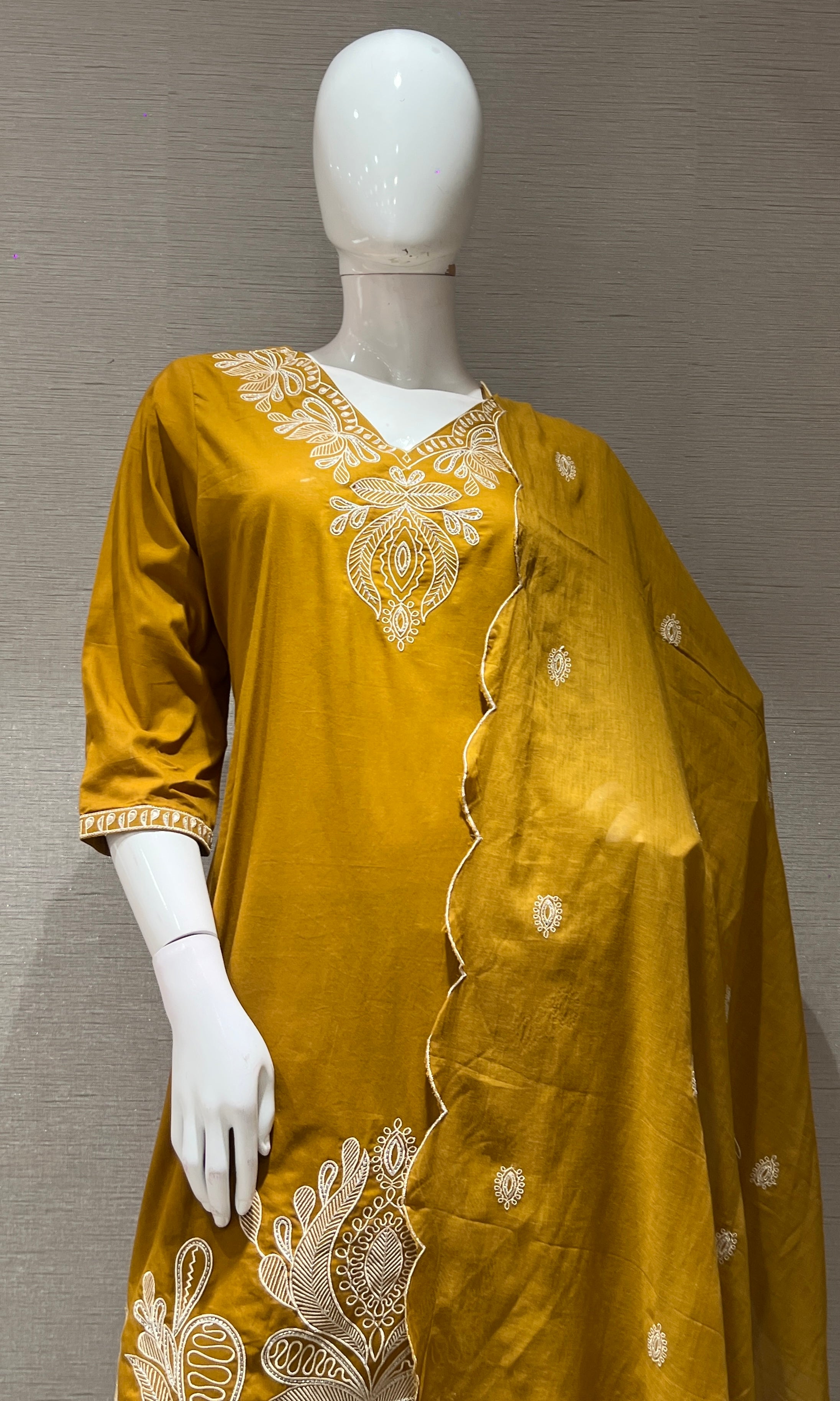 Mustard yellow EMBROIDERED kurta set