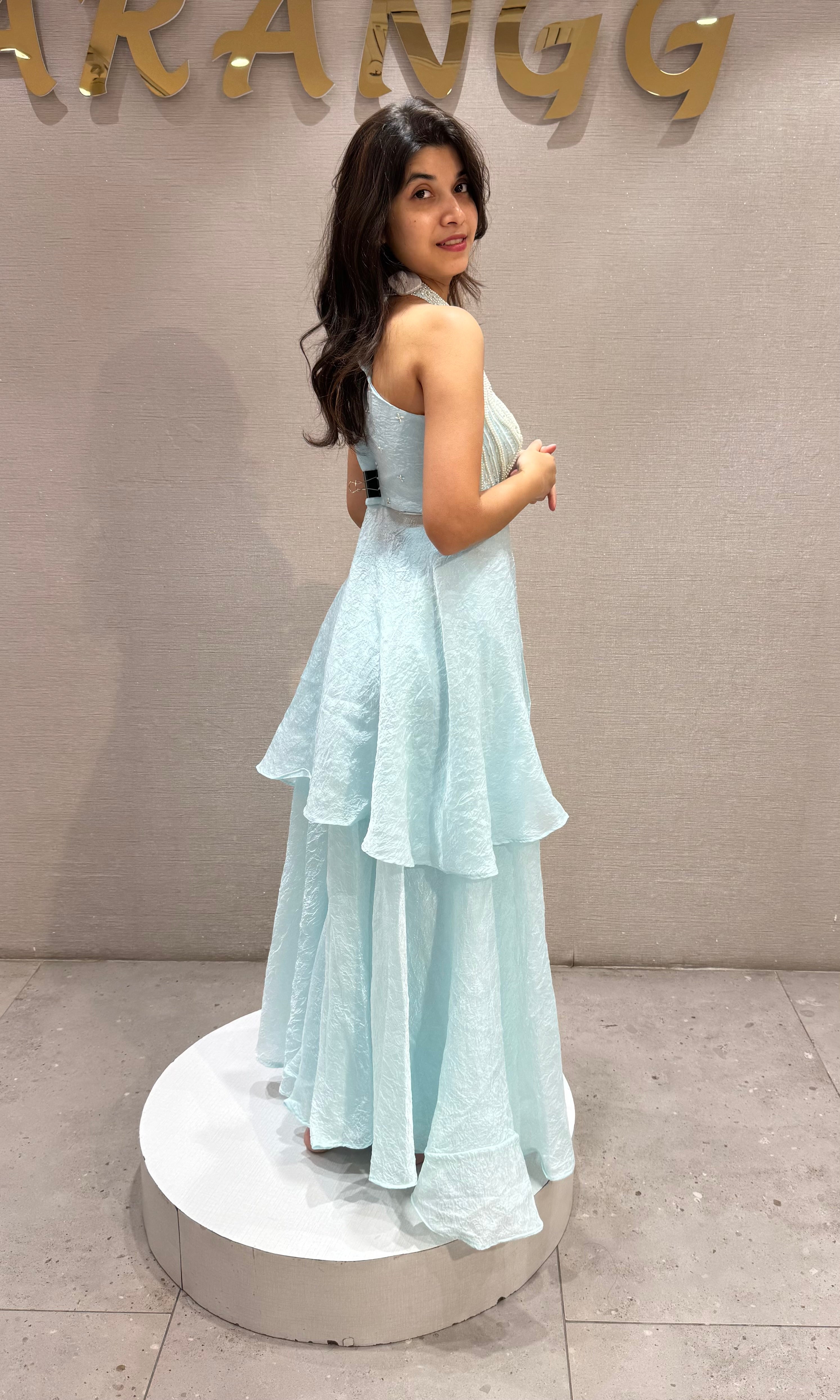 Sea blue Halter Neck Peplum Palazzo Set