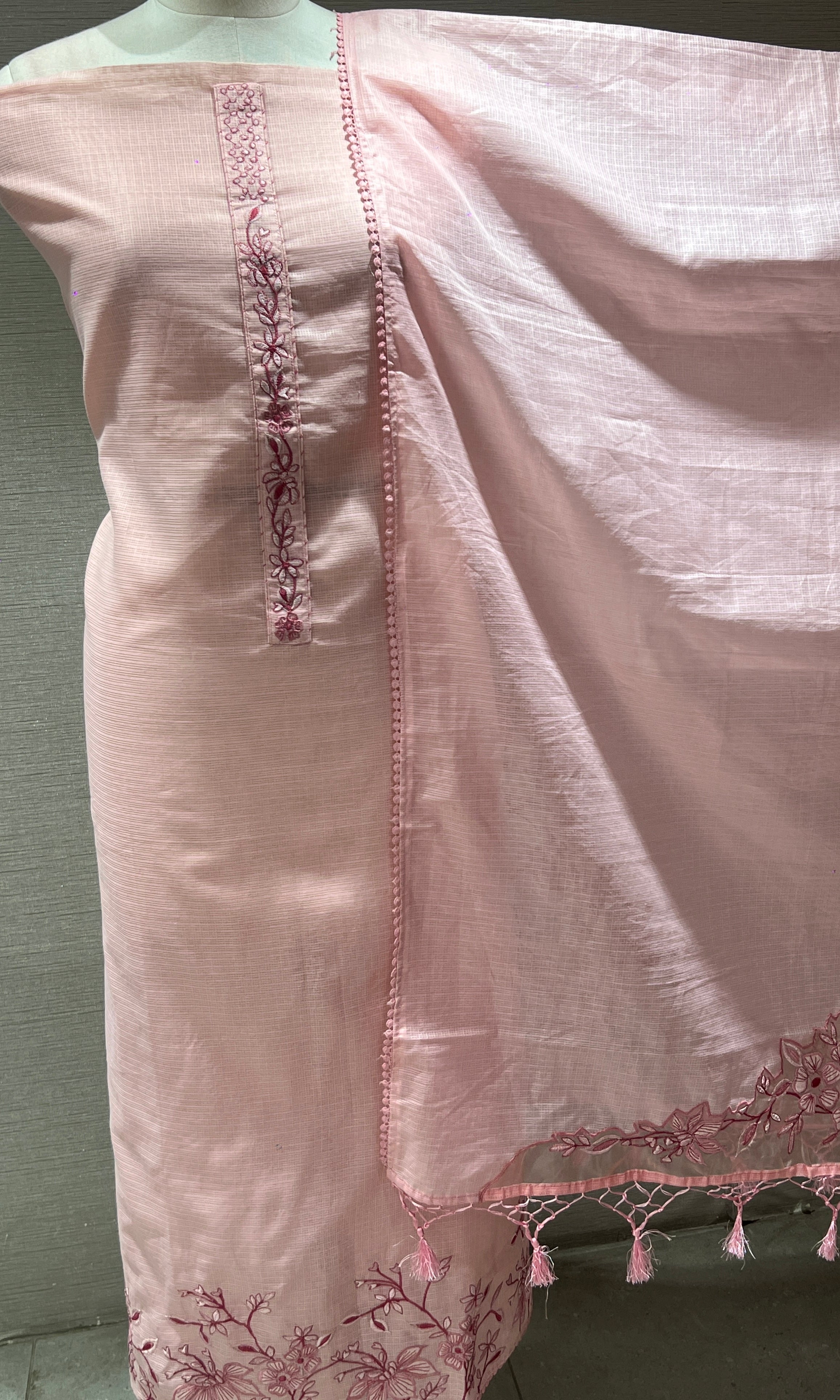 Elegant baby Pink Embroidered dress material