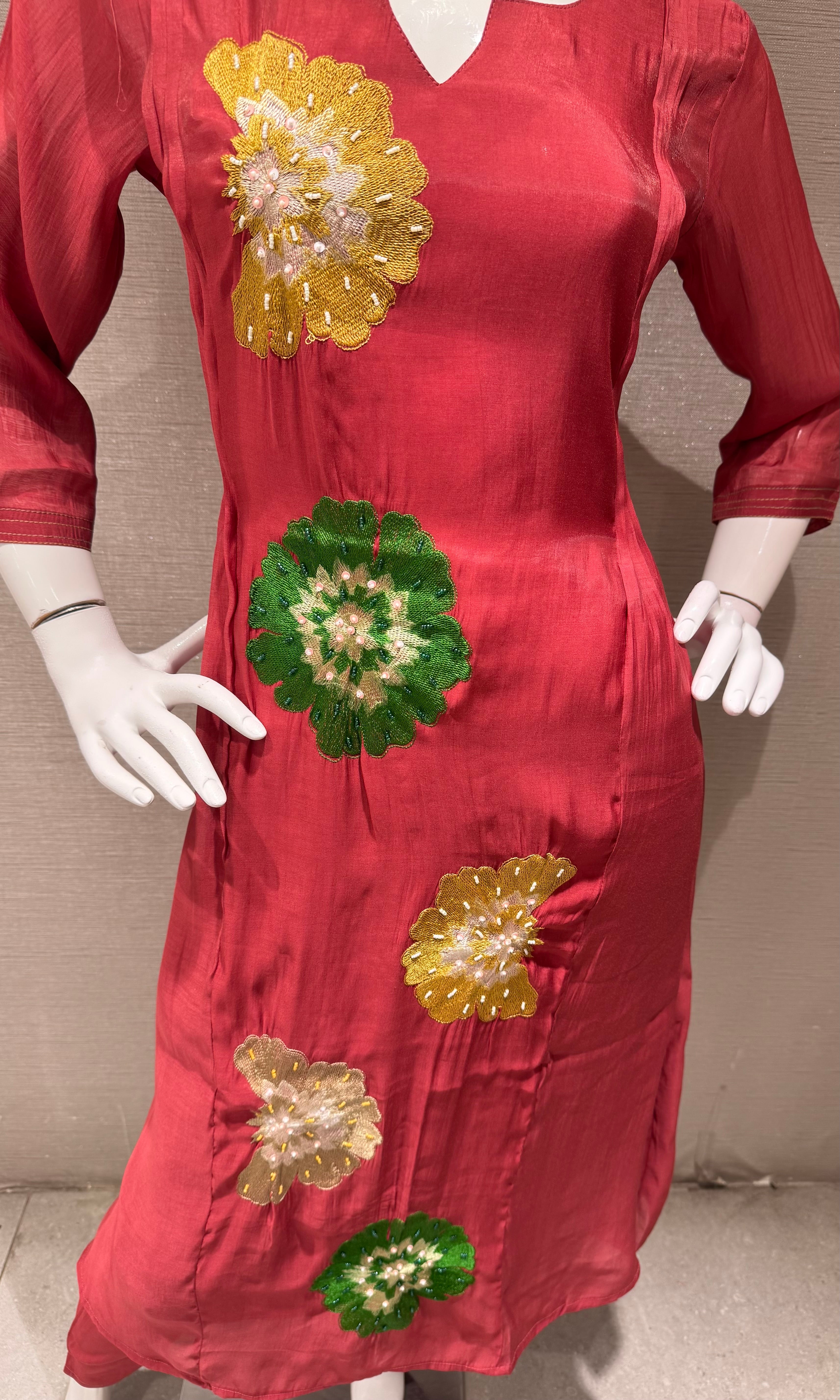 Maroon cotton silk Floral Motif Kurta set with dupatta