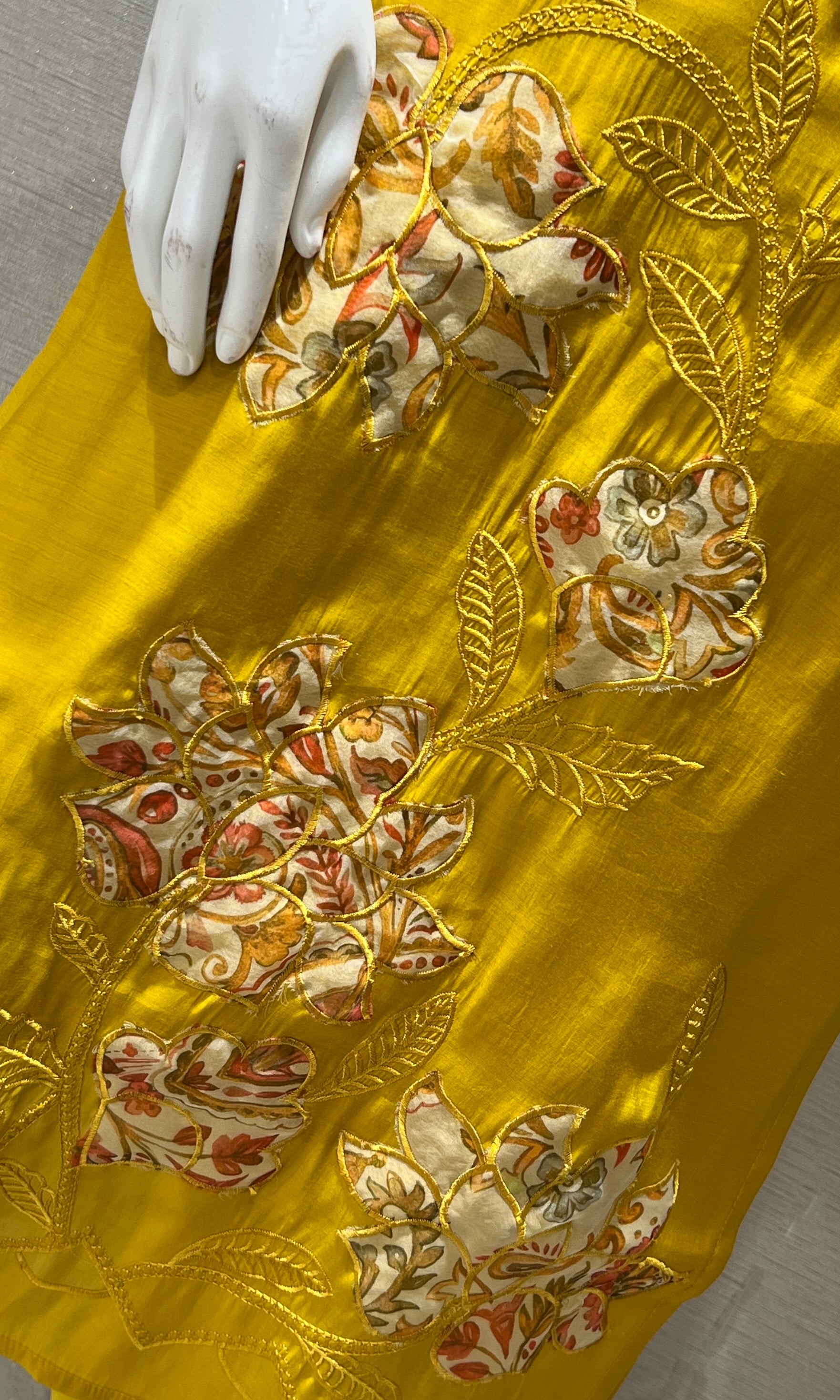 Mustard yellow kurta set with printed dupatta