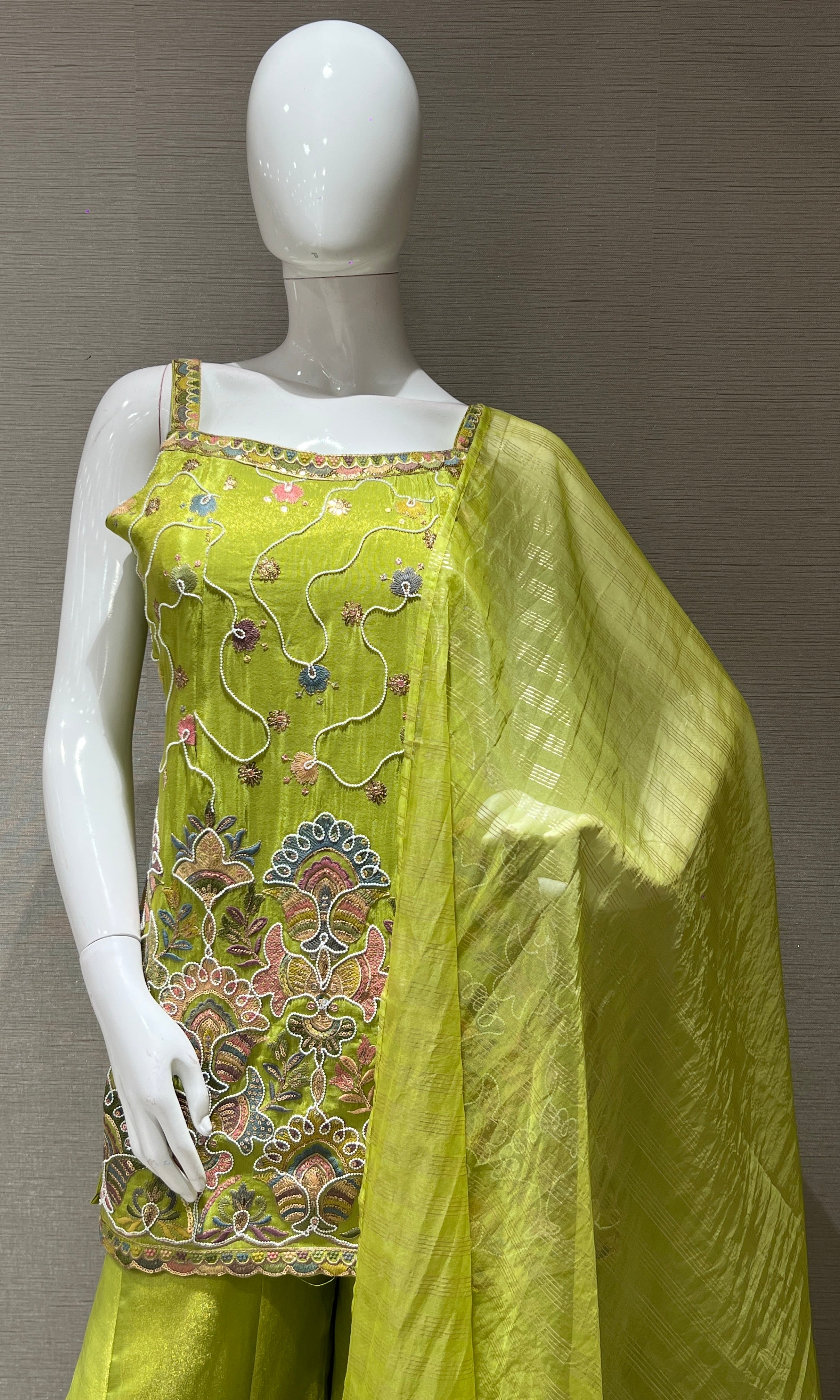 Elegant green embroidered palazzo