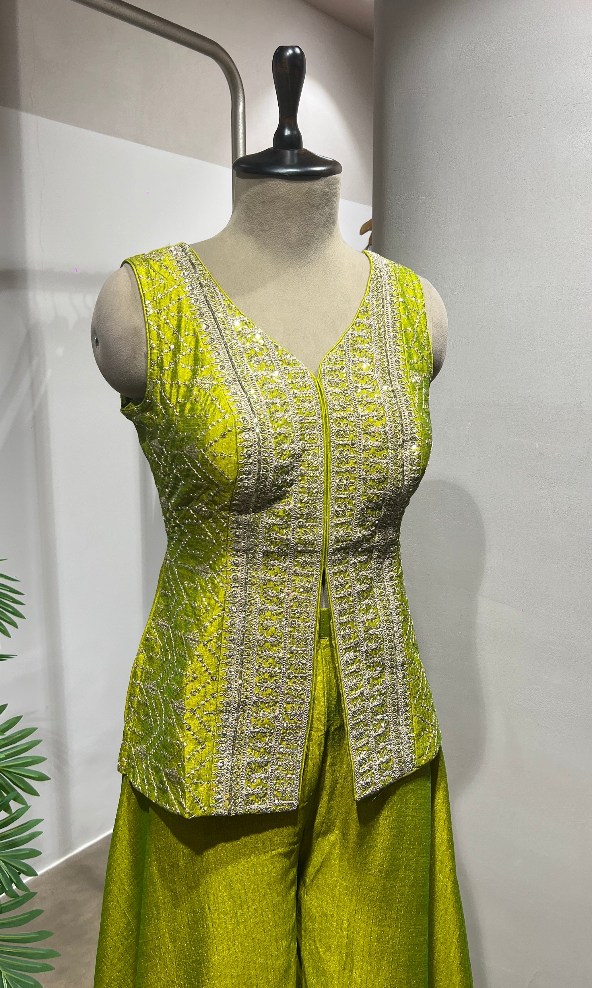 Mehndi Green Embroidered Palazzo Set