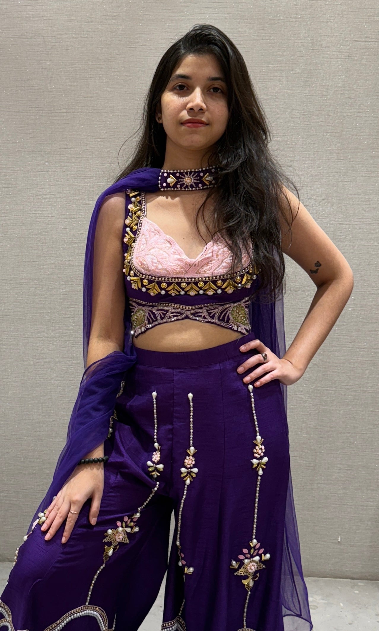 Purple Floral Embellished Sharara set