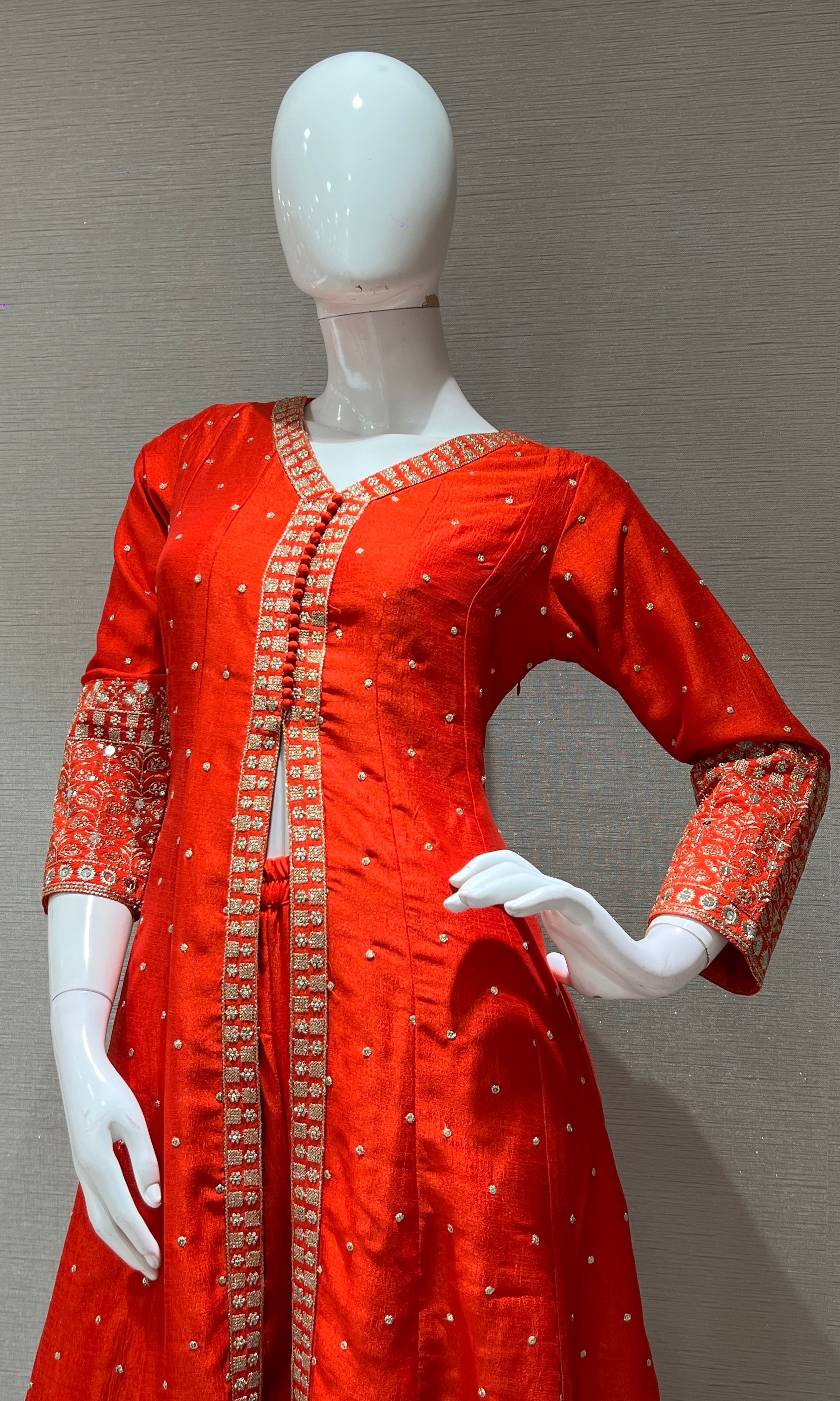 Orange embroidered front slit Anarkali