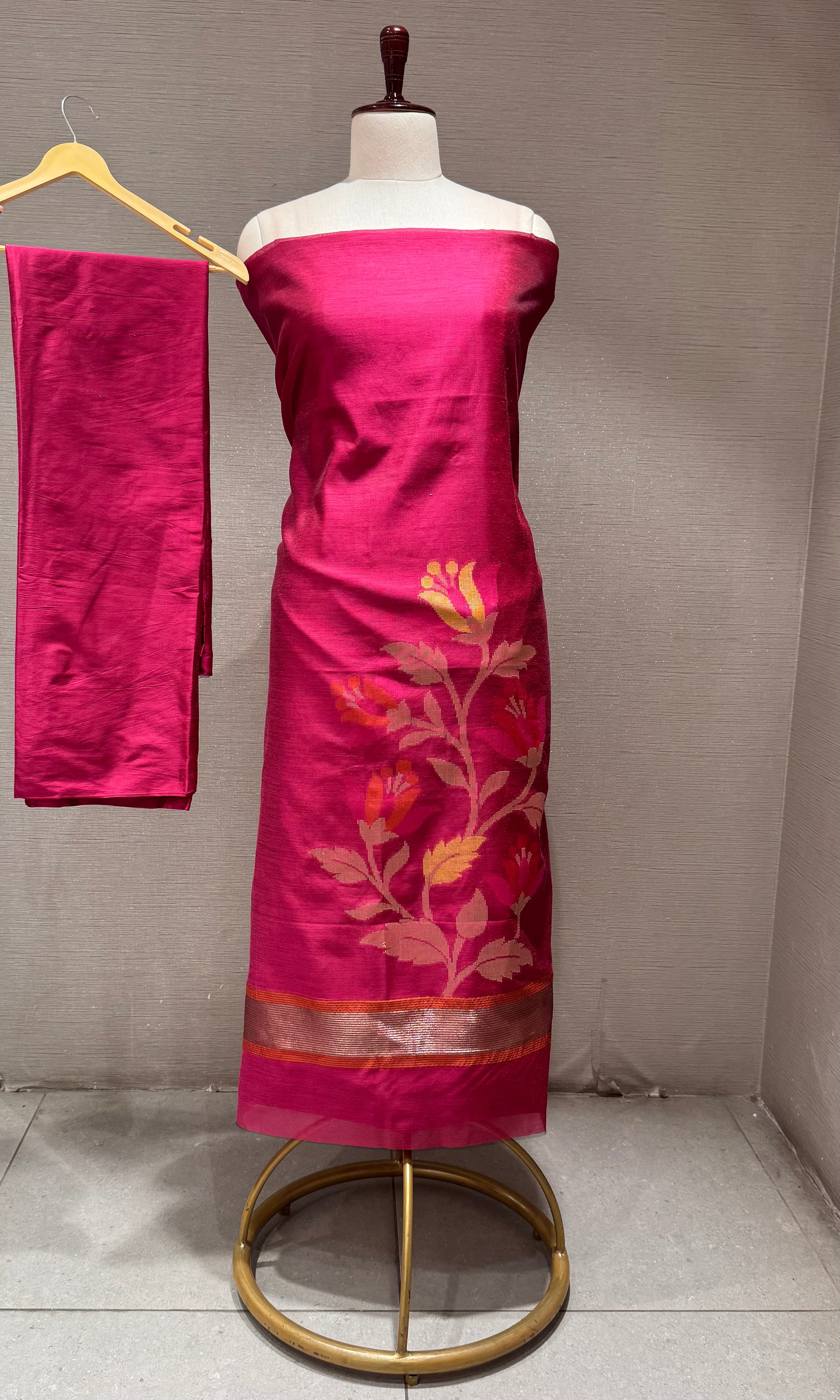Maroon Magenta Silk-Blend with Floral dress material