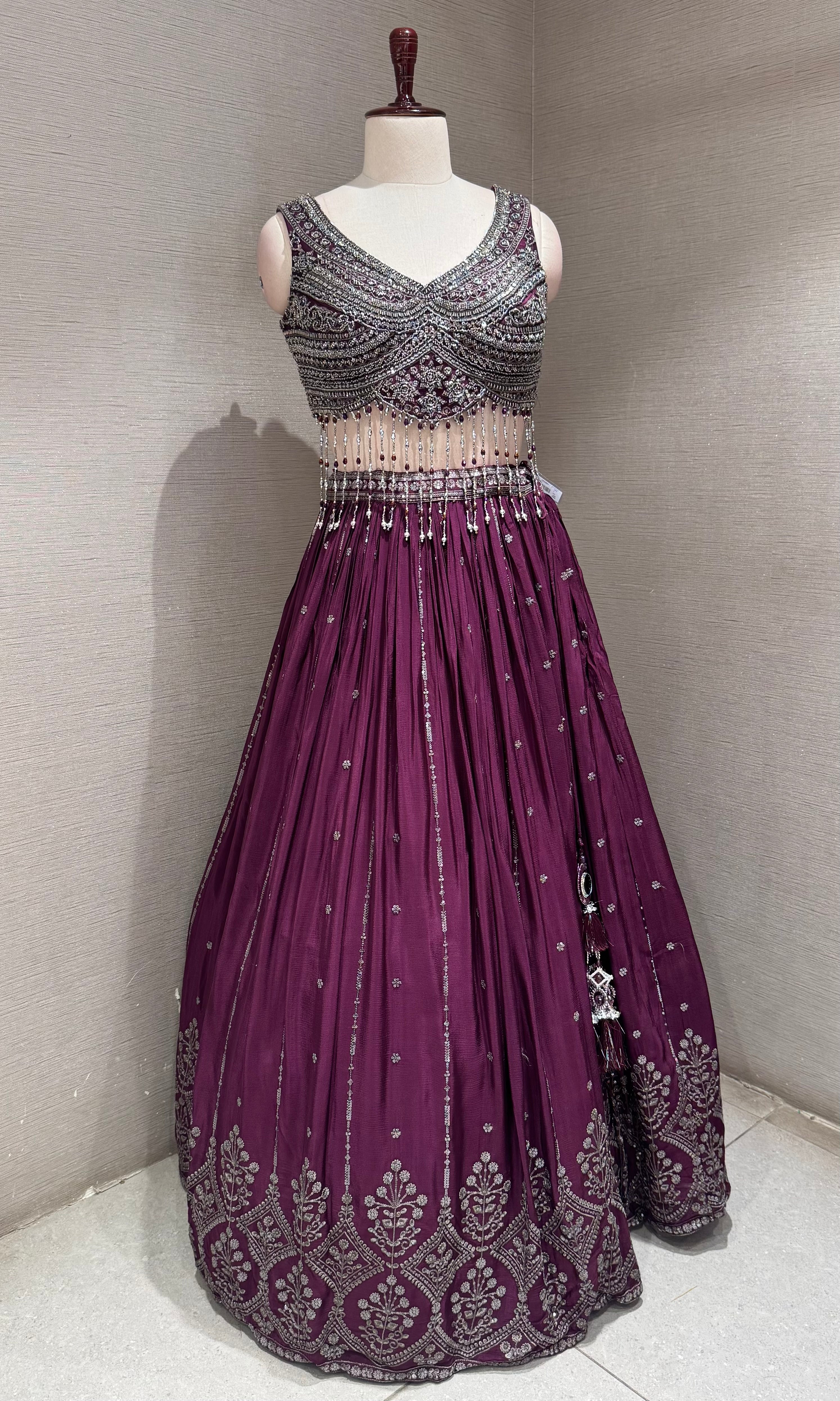 Wine imperial intricate lehenga