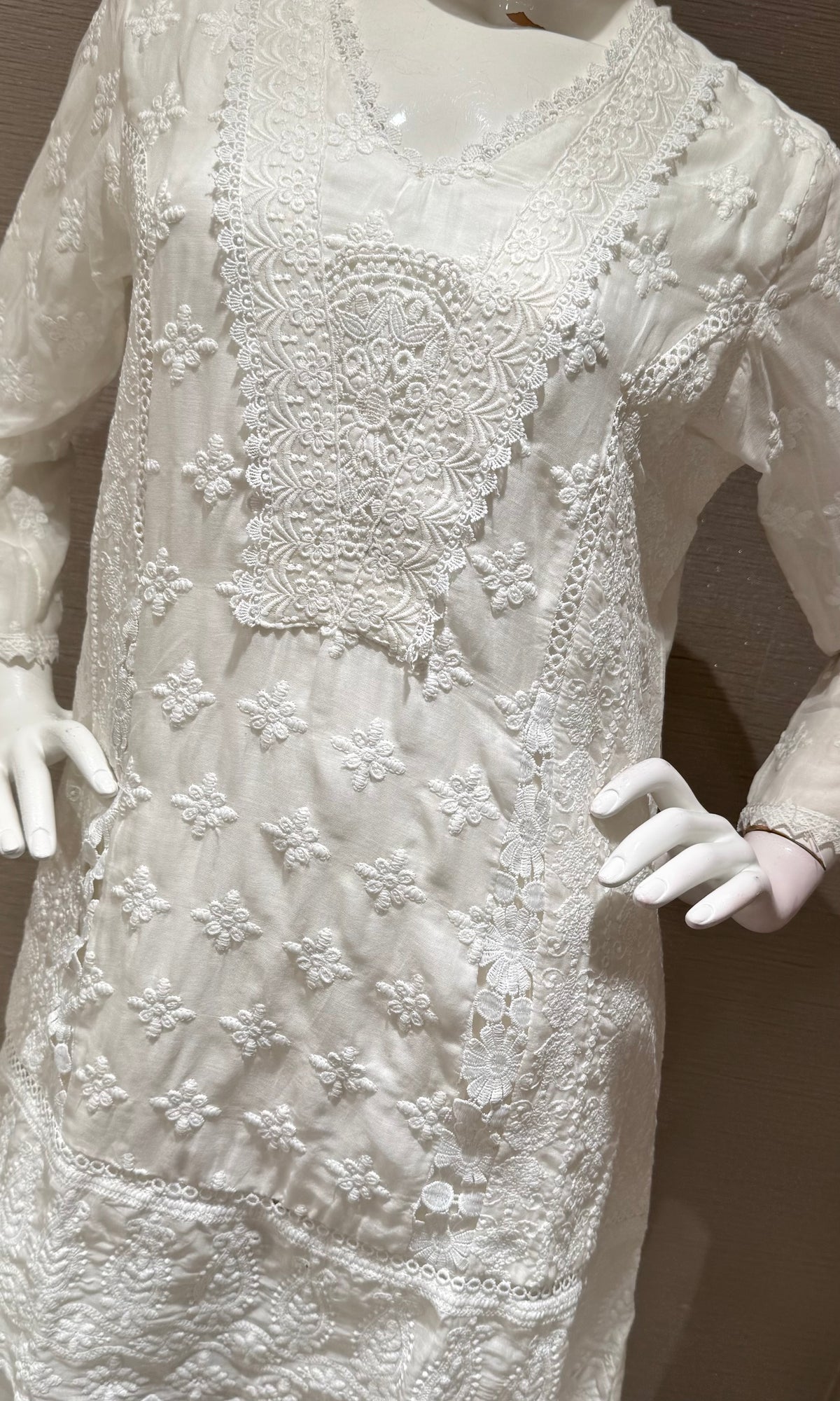 White Embroidered Cotton Cord Set