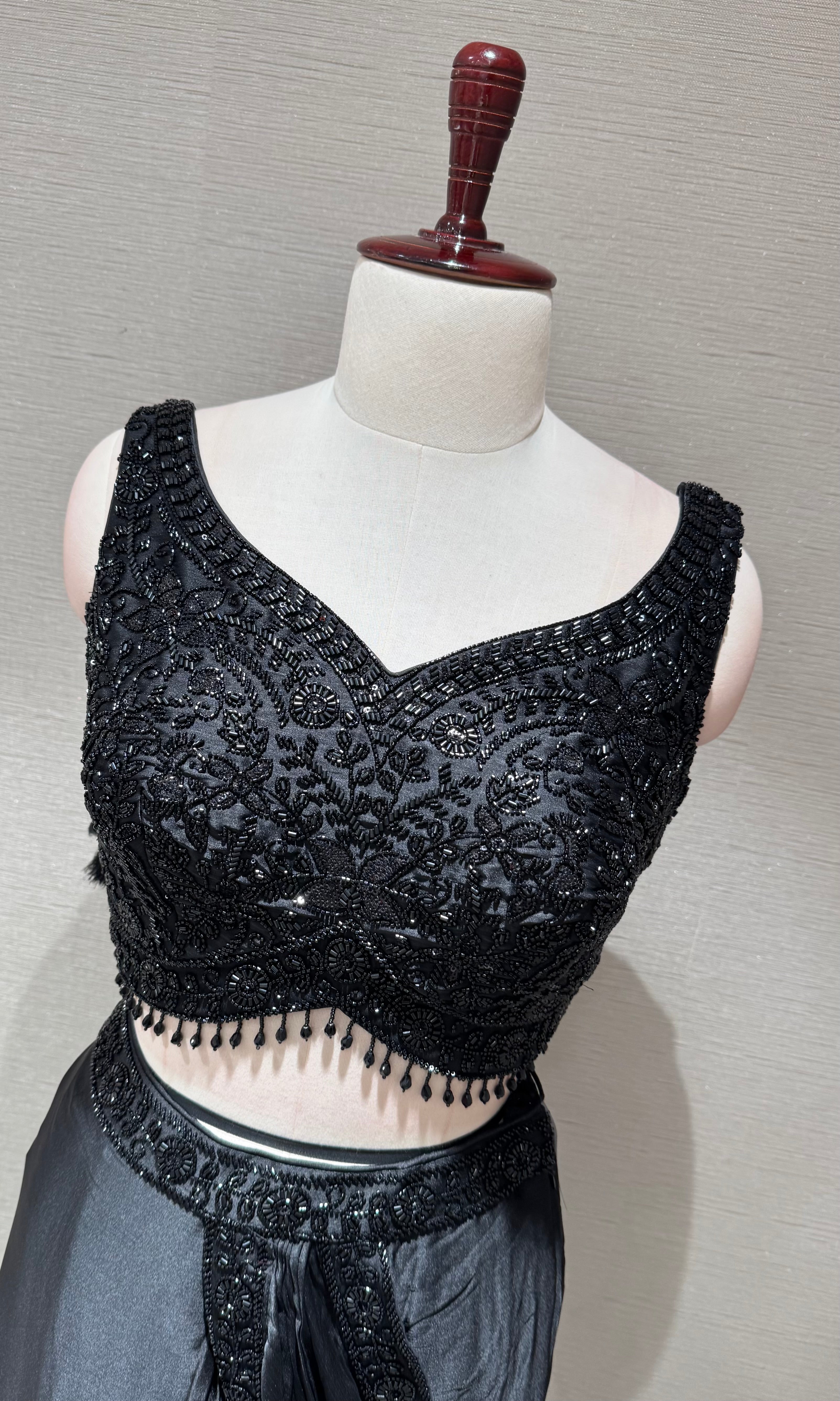Black Embellished Draped Saree with Ethnic Blouse