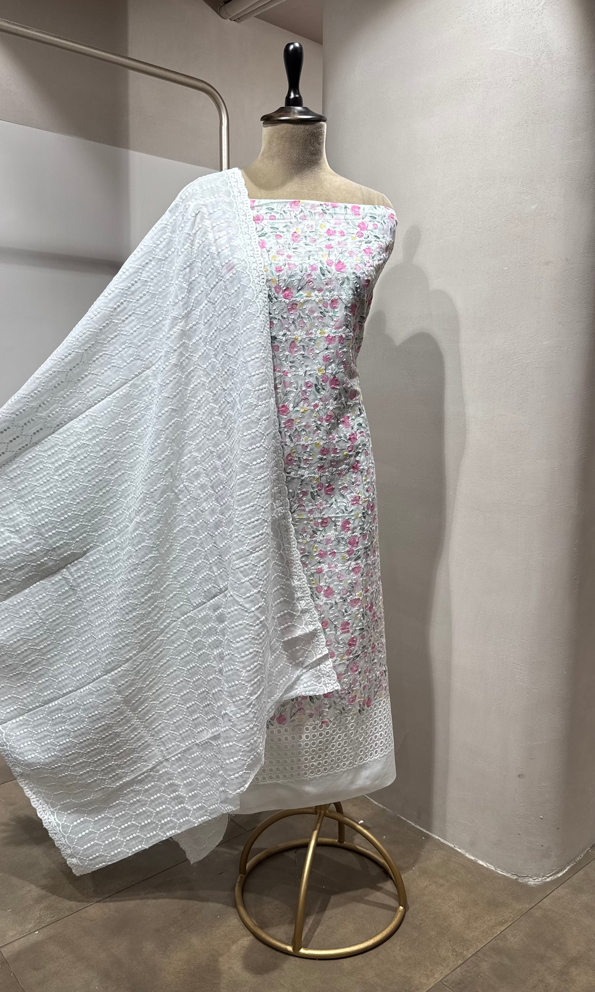 PINK Floral Embroidered DRESS MATERIAL