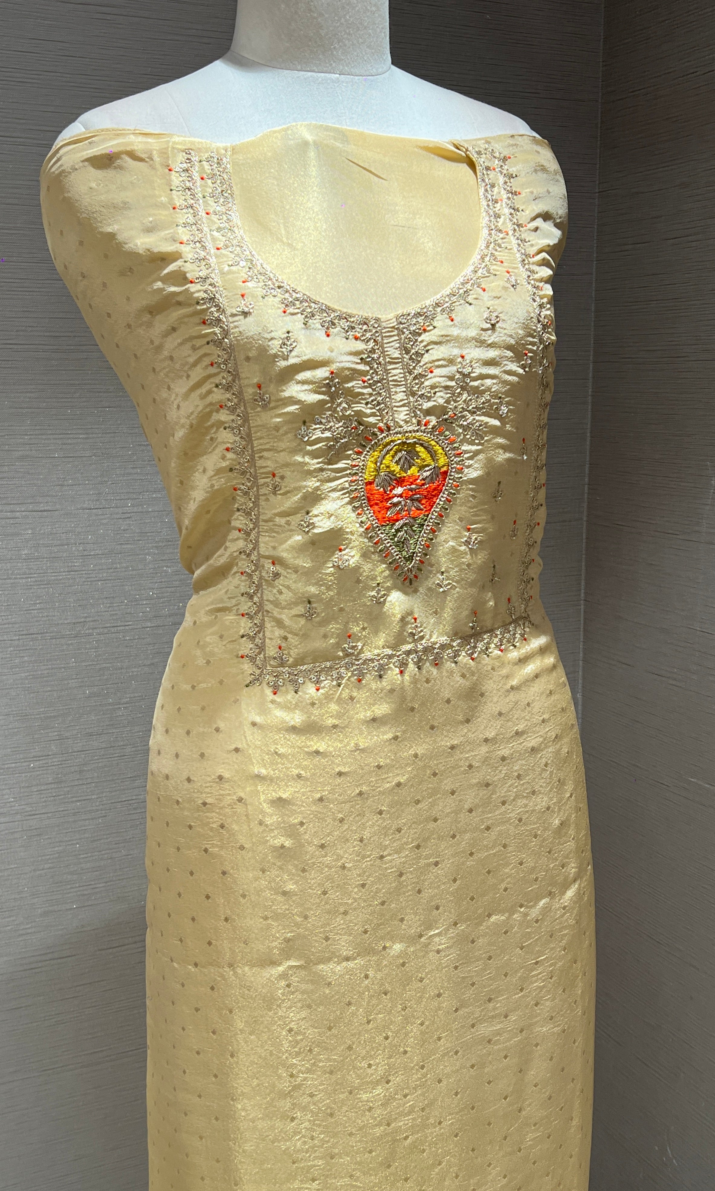 Golden Grace Embroidered Dress Material