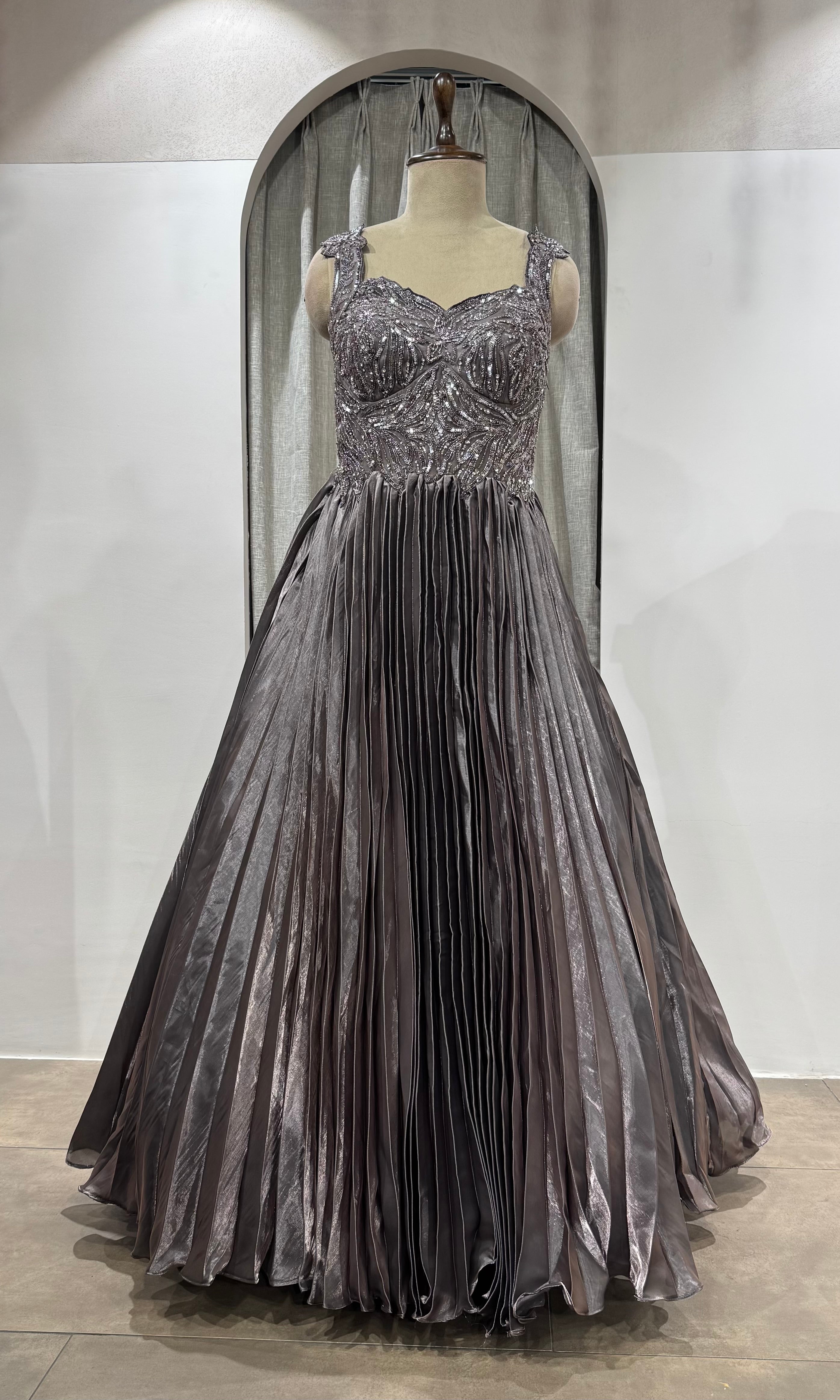 GREY Embellished net lehenga set.