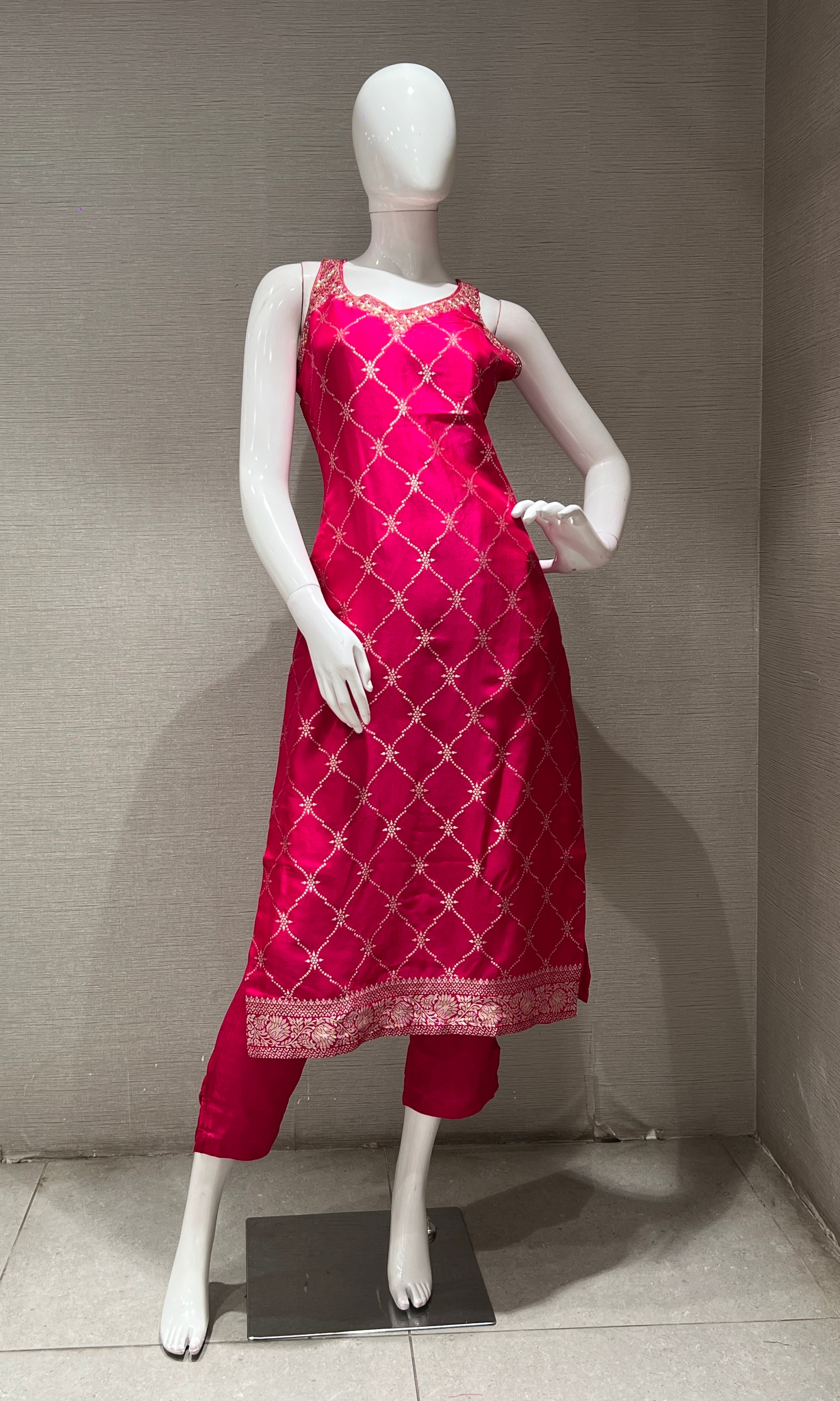 pink embroidered kurta set with a dupatta