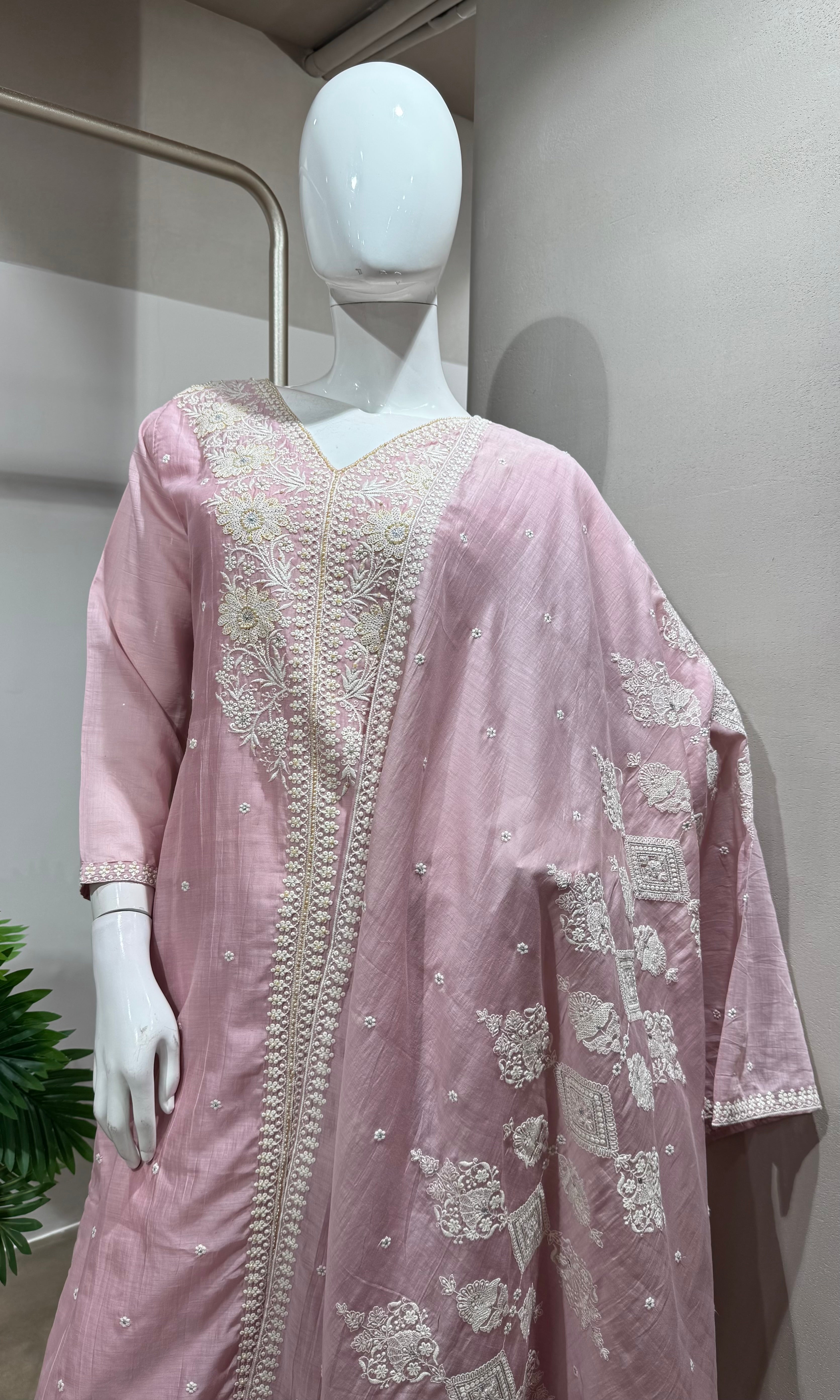 BABY Pink Chanderi Kurta with Floral Cut