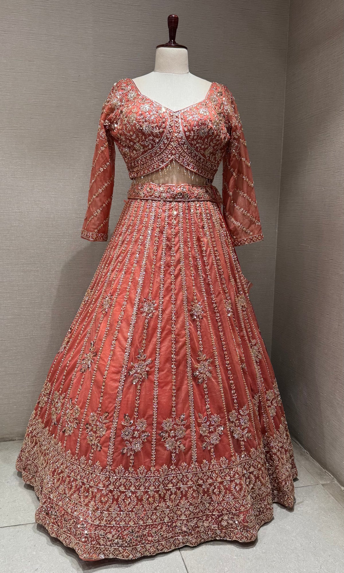 Rust Intricate Embroidered Lehenga Set