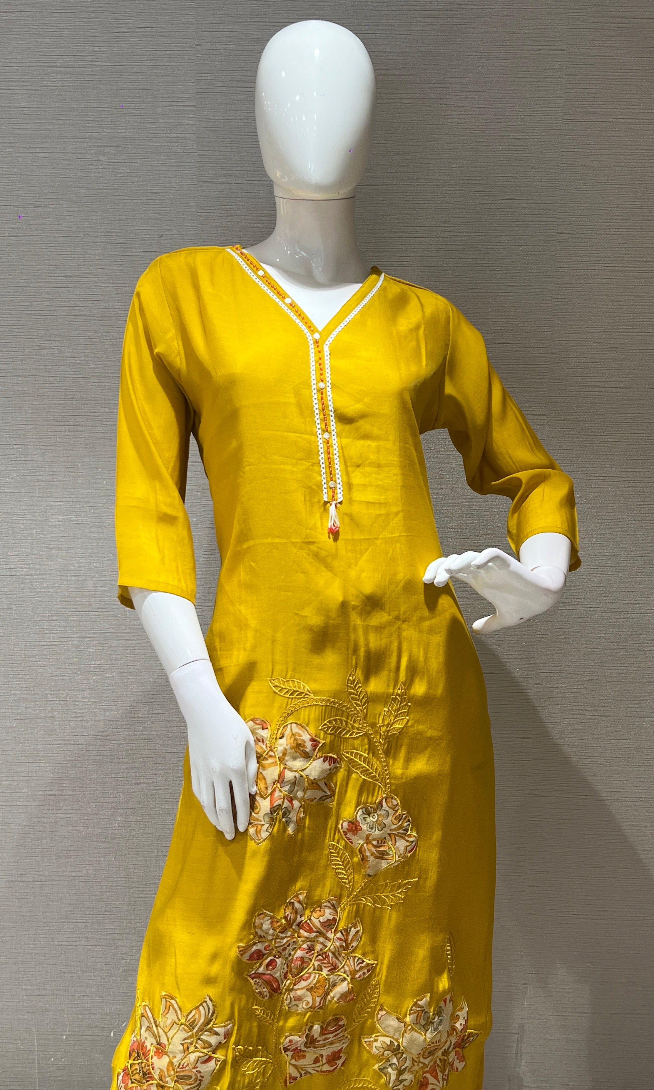 Mustard yellow kurta set with printed dupatta