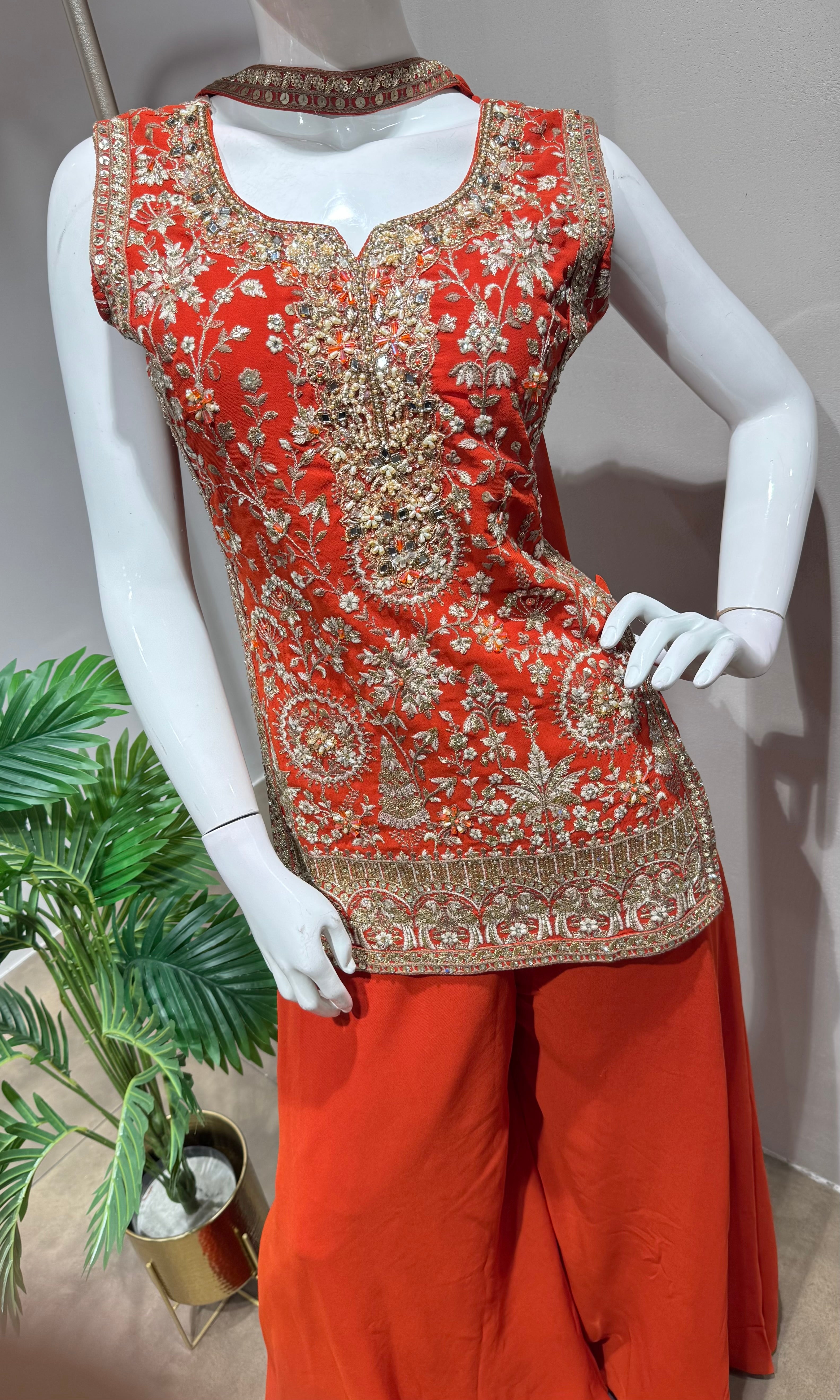 ORANGE EMBROIDERY SHARARA SET