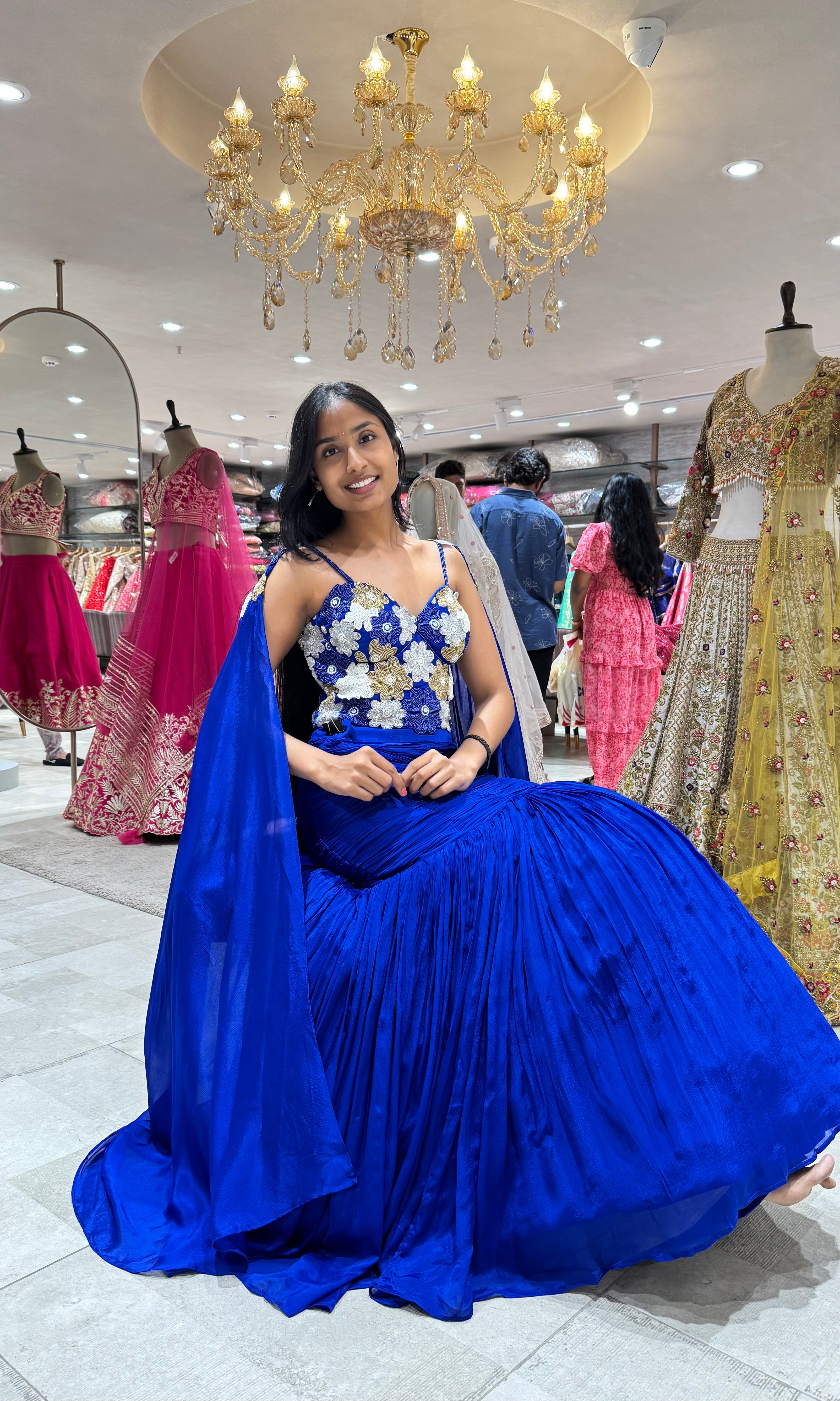 BLUE EMBELLISHED CORSET BLOUSE LEHENGA