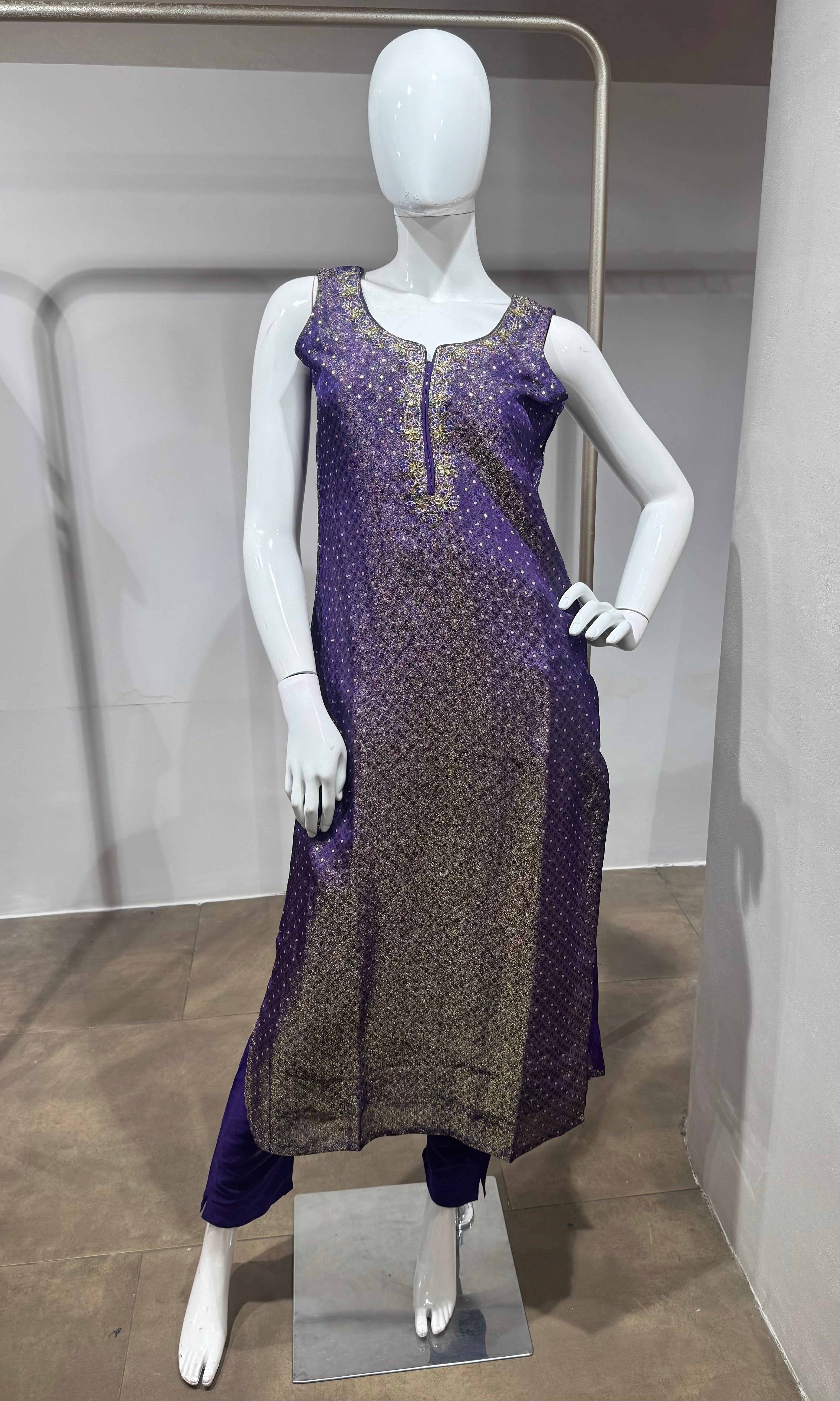 Purple Banarasi Embroidered Kurta Set
