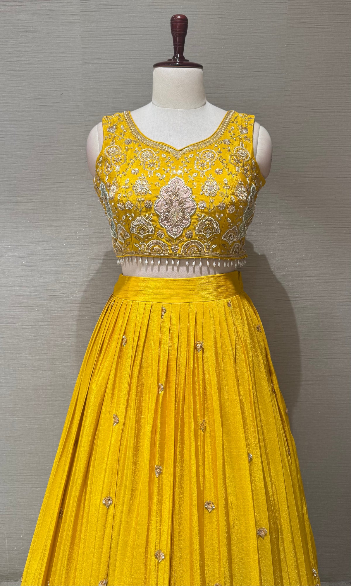 Yellow Tissue silk Lehenga with Multi Floral border