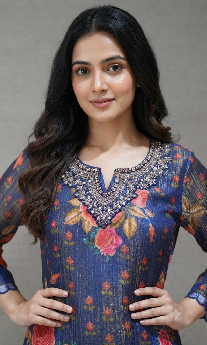 Purple Floral printed kurta set