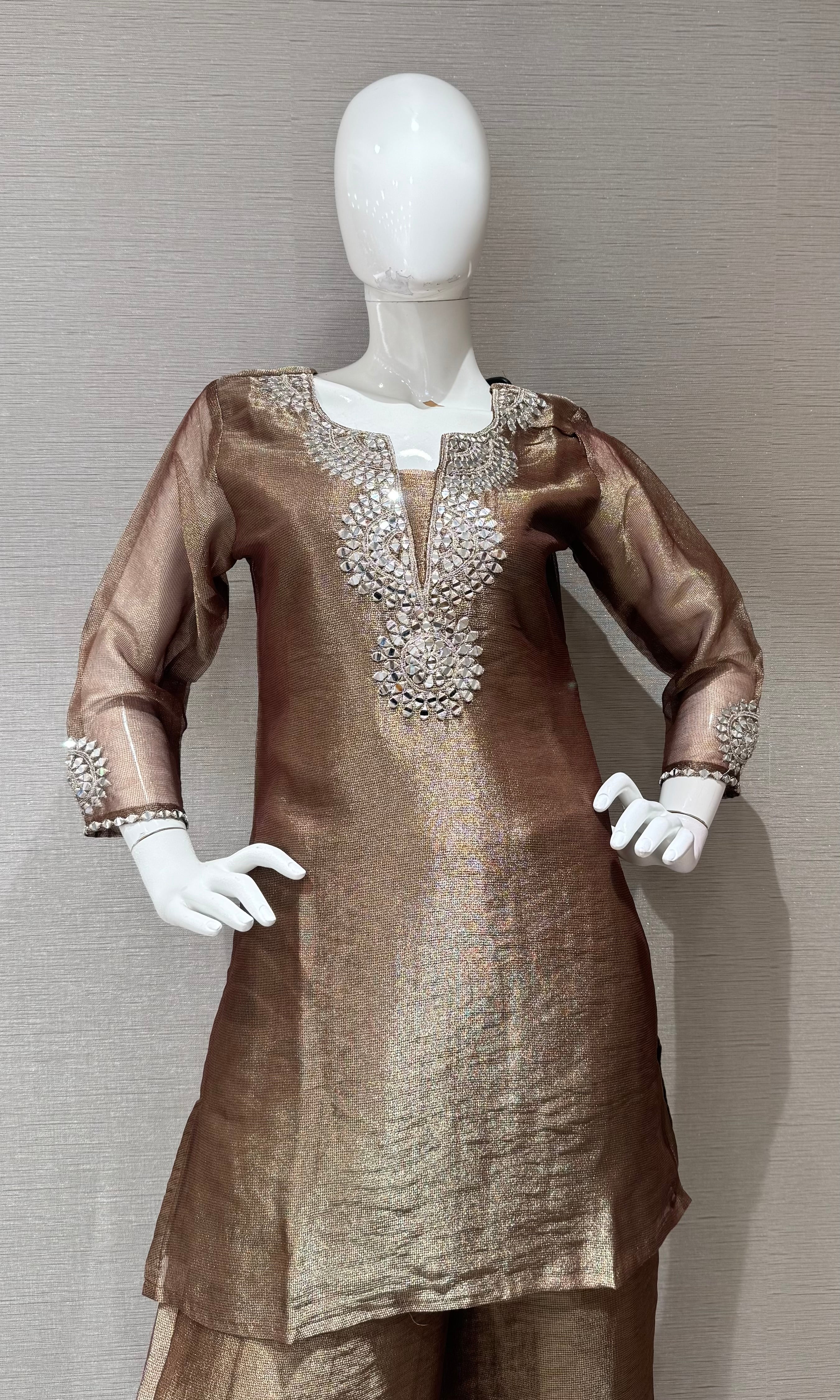 Brown Shimmering Silver Embellished Palazzo