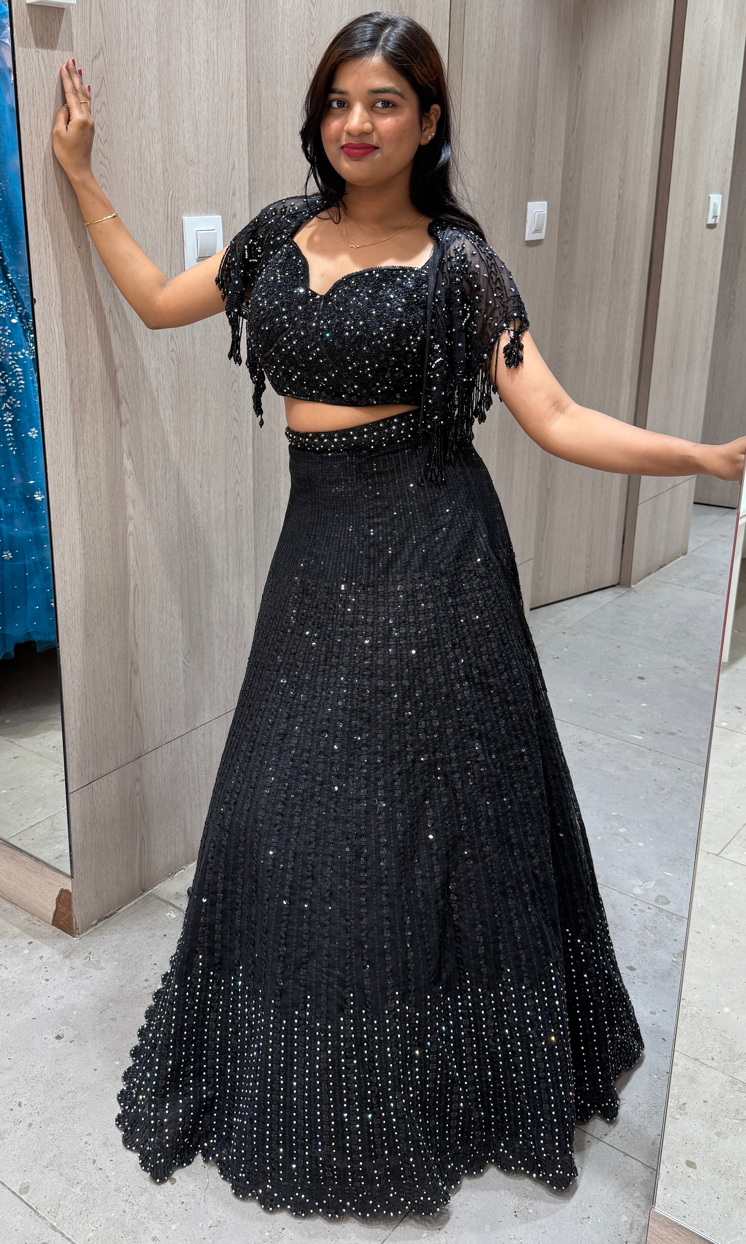 Black lehenga with designer cape 1000