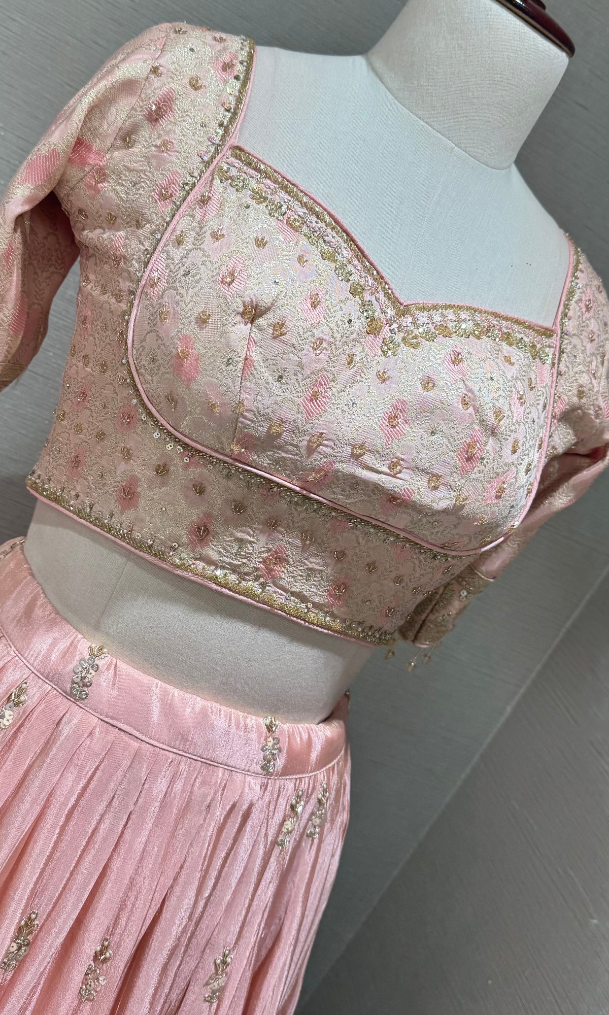 Blush Pink Sequins Embroidered Tissue Lehenga Choli