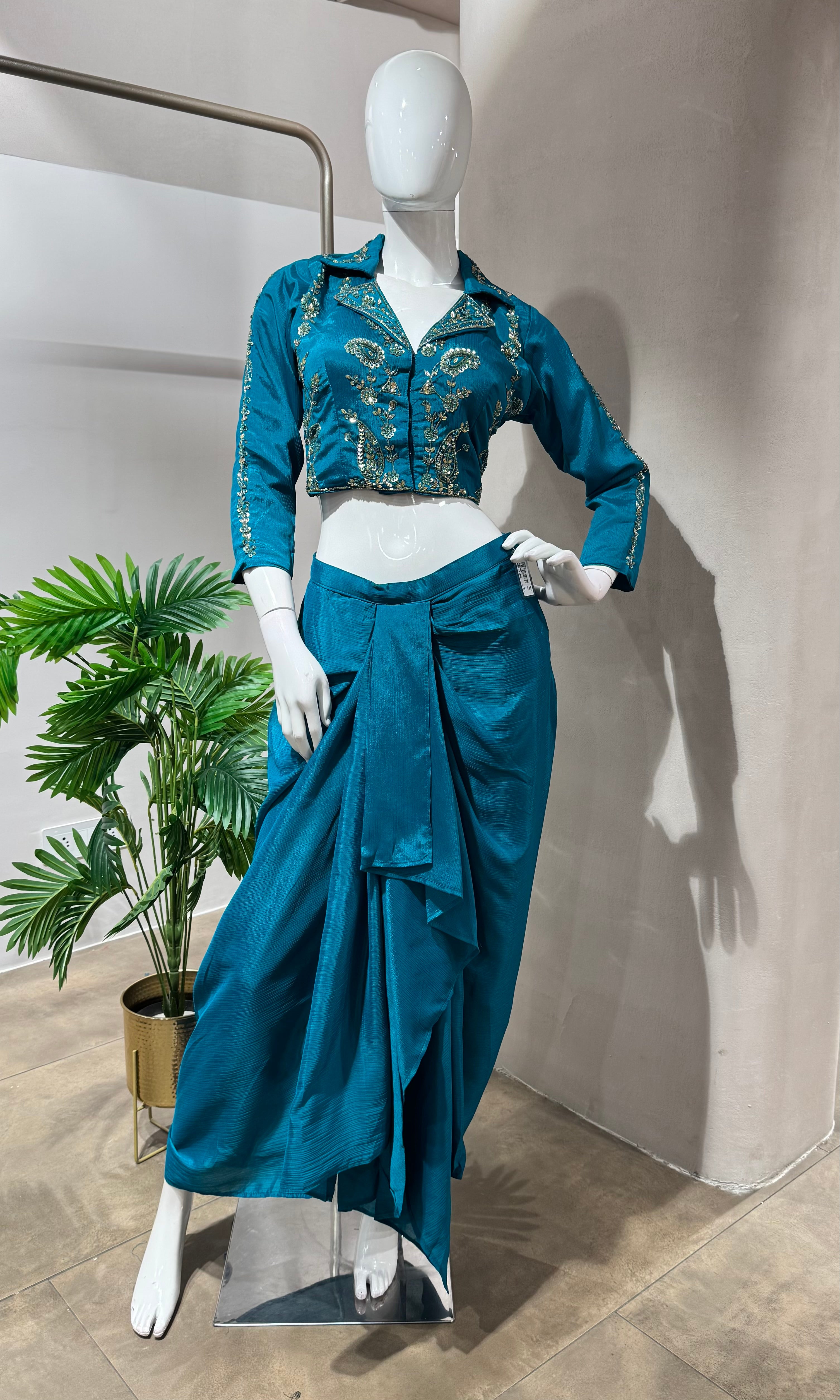 RAMA BLUE DRAPE SKIRT WITH BLOUSE