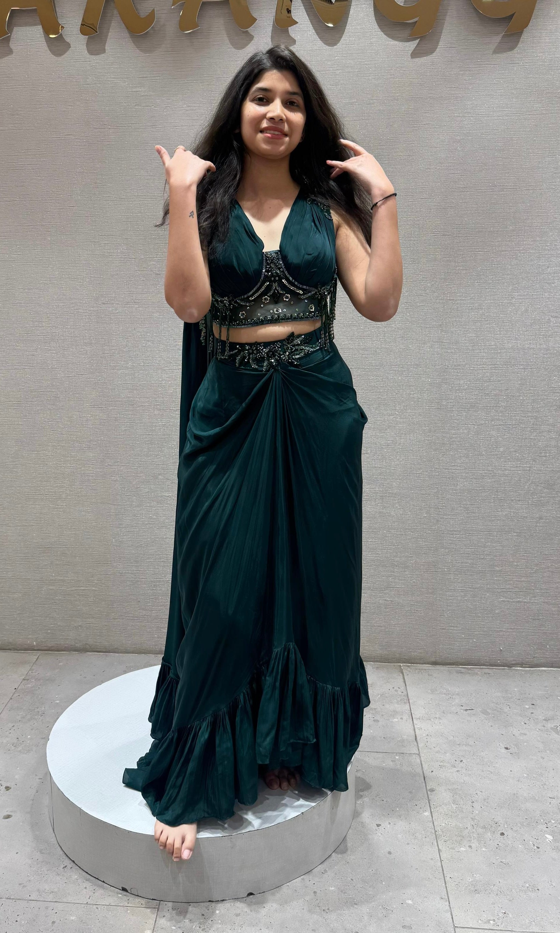 Emerald Siren Cape Skirt Indo western dress