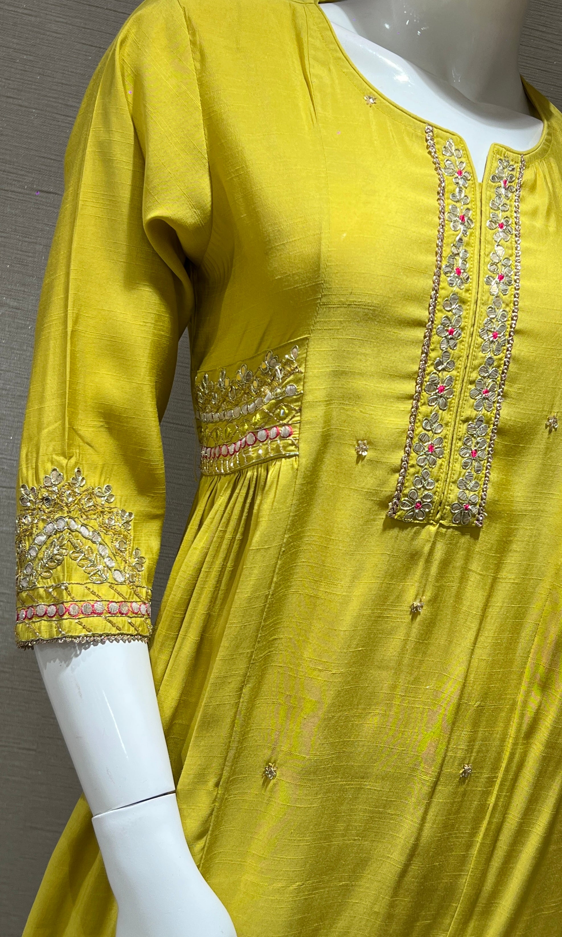 Mehandi green gold embroidered kurta set