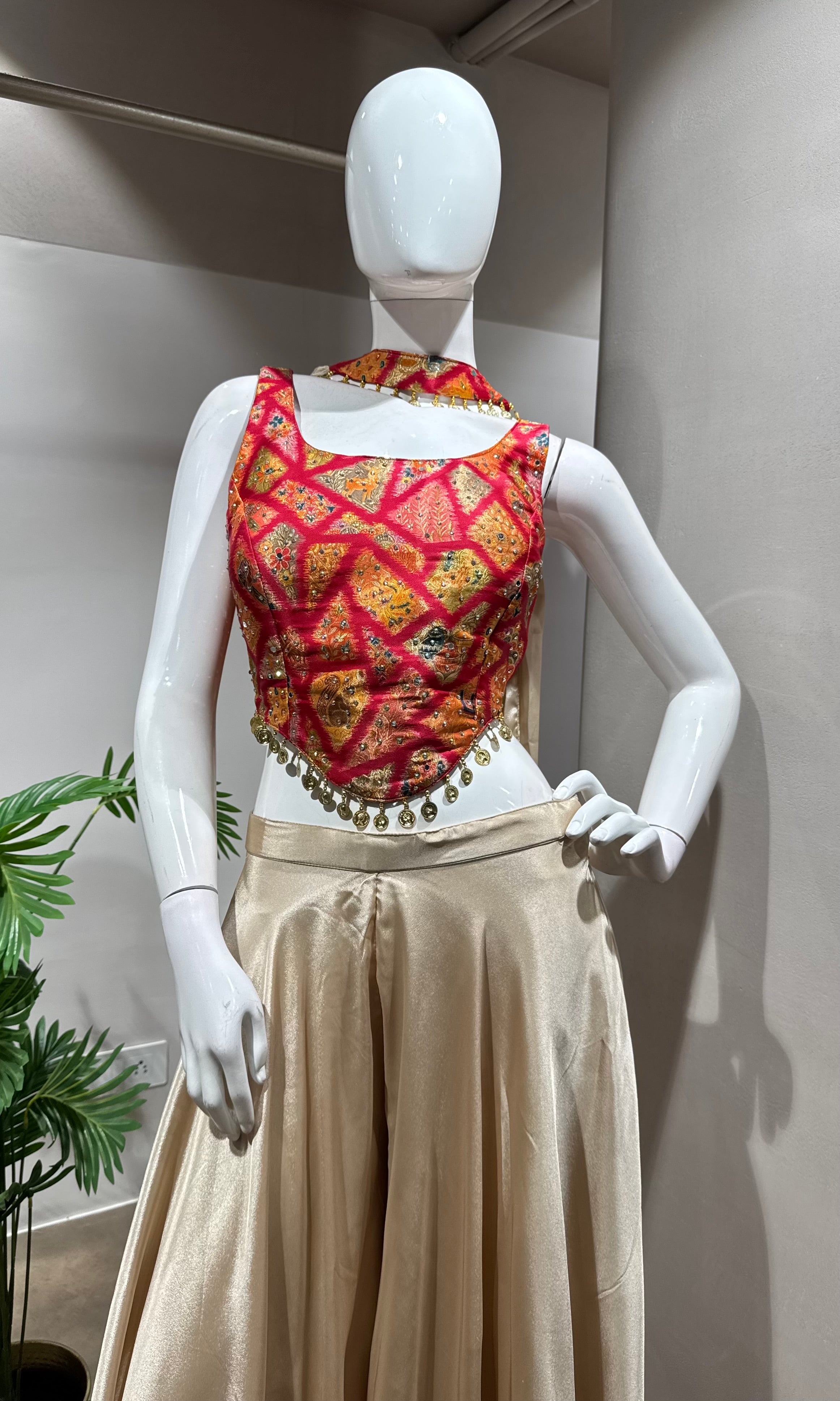 RED ELEGANT FLORAL TOP WITH PALAZZO SET