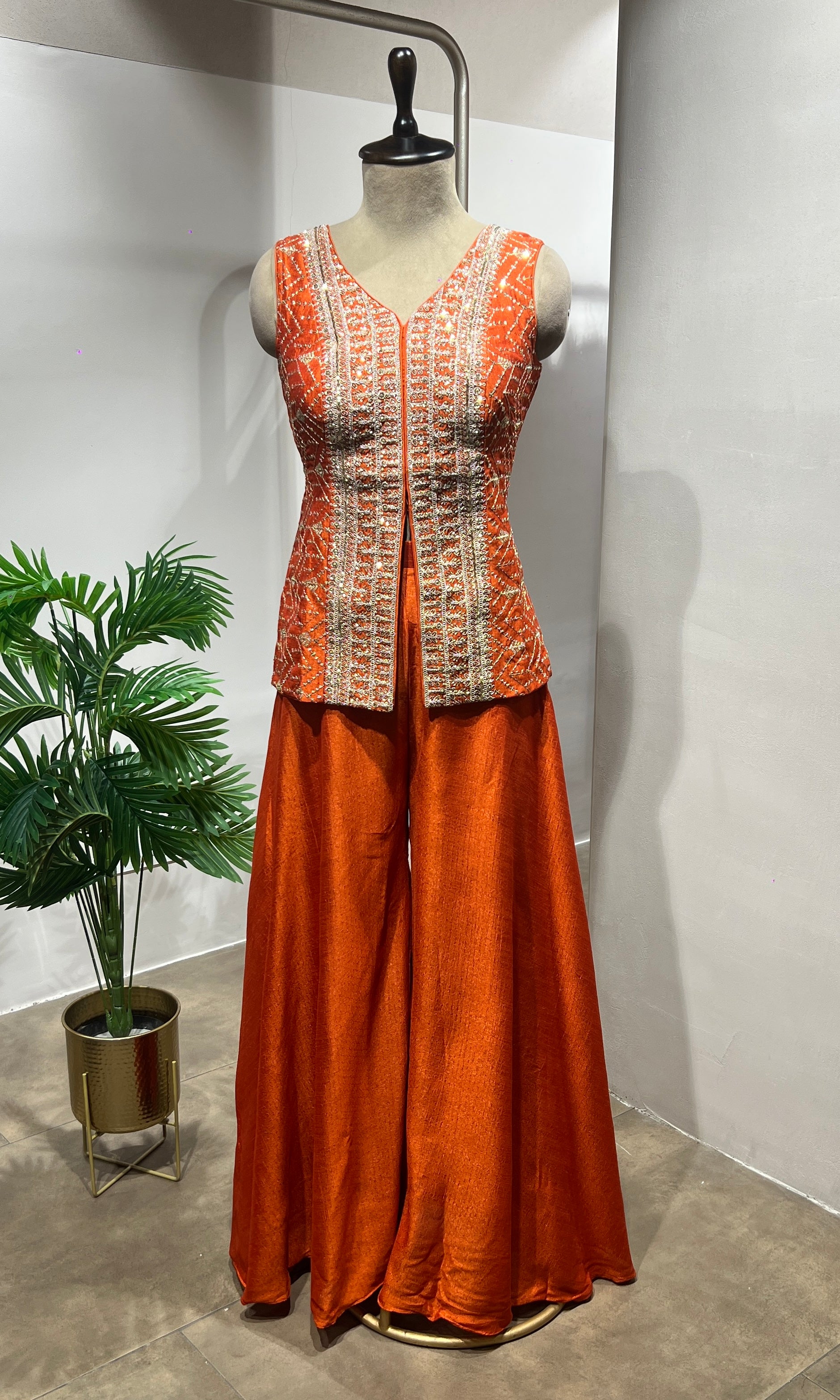 Rust Embroidered Silk Palazzo set
