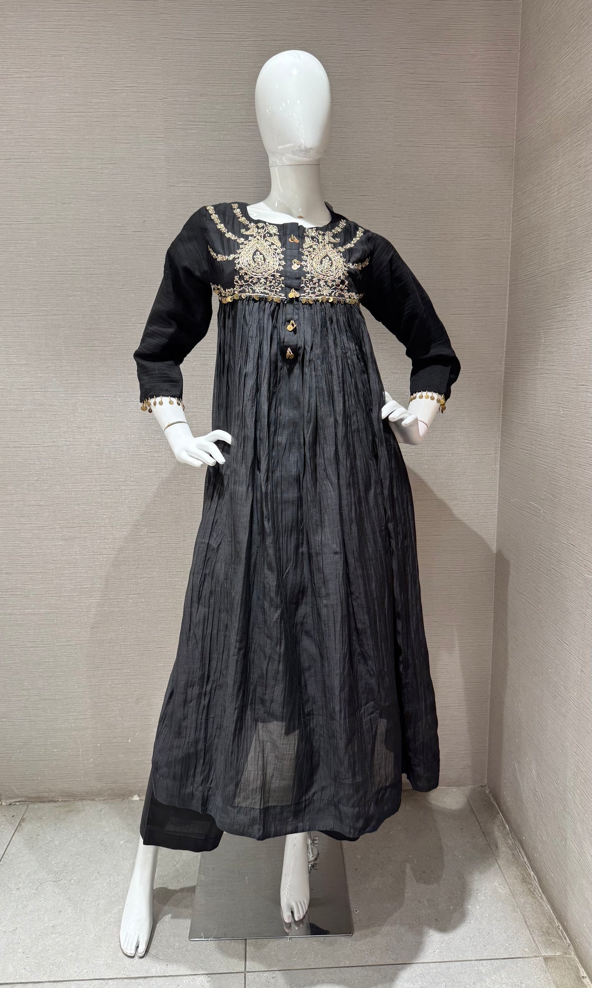 BLACK COTTON ETHNIC A LINE KURTA SET WITH DUPATTA