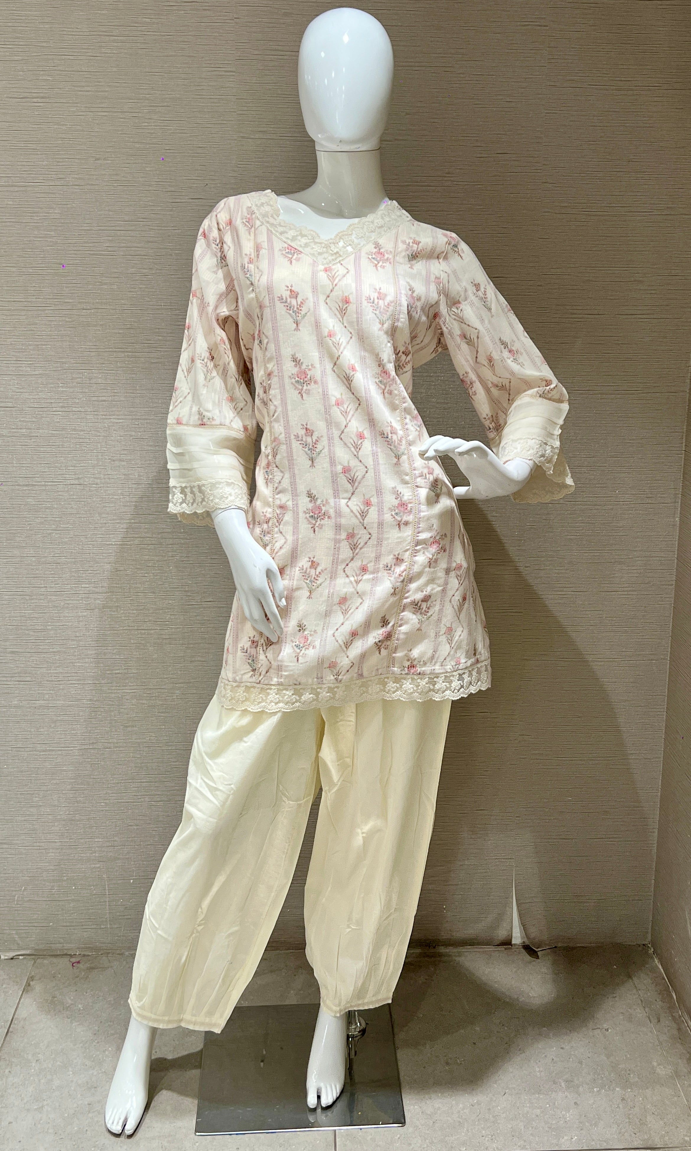 Ivory short straight kurta with patyala pant