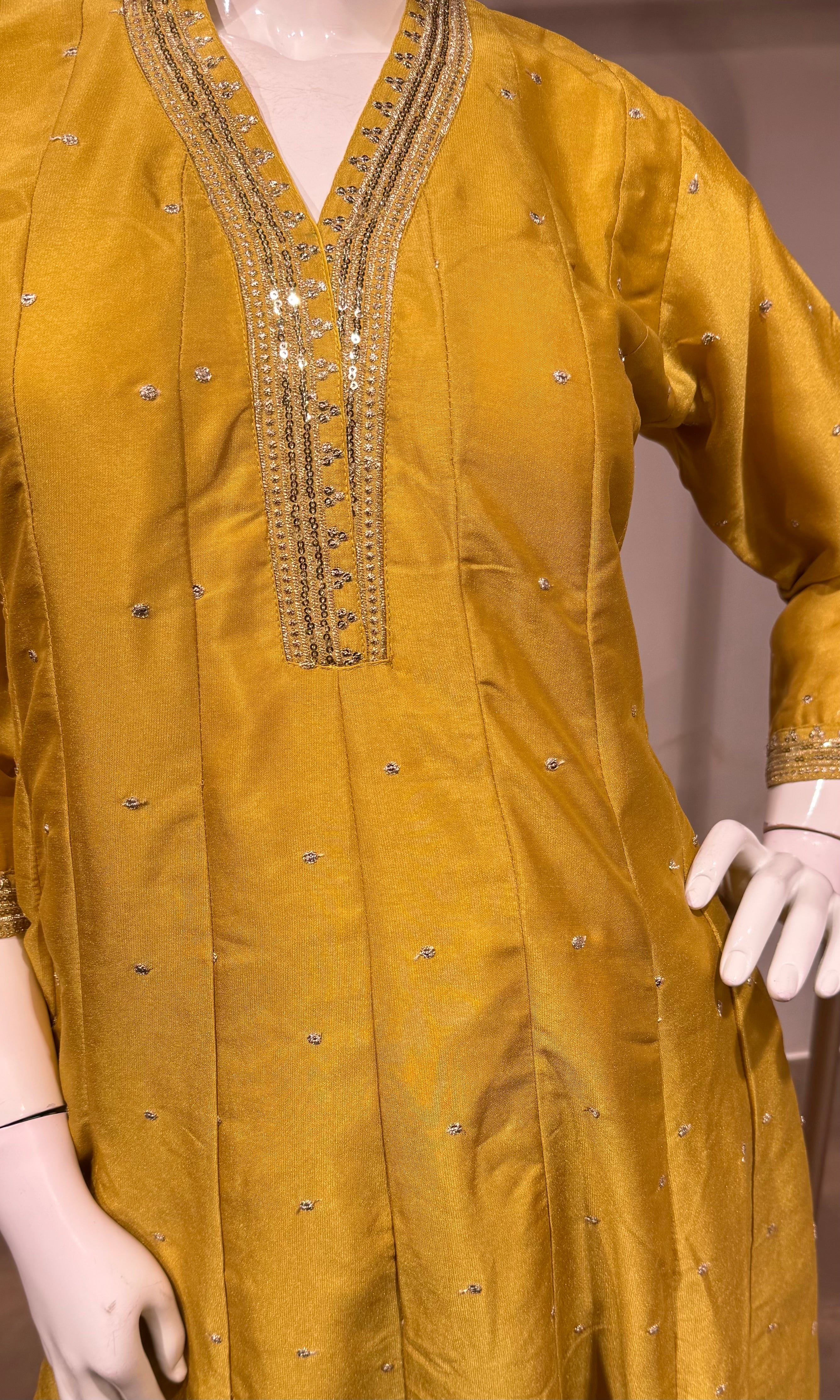 mustard yellow Silk Anarkali Set