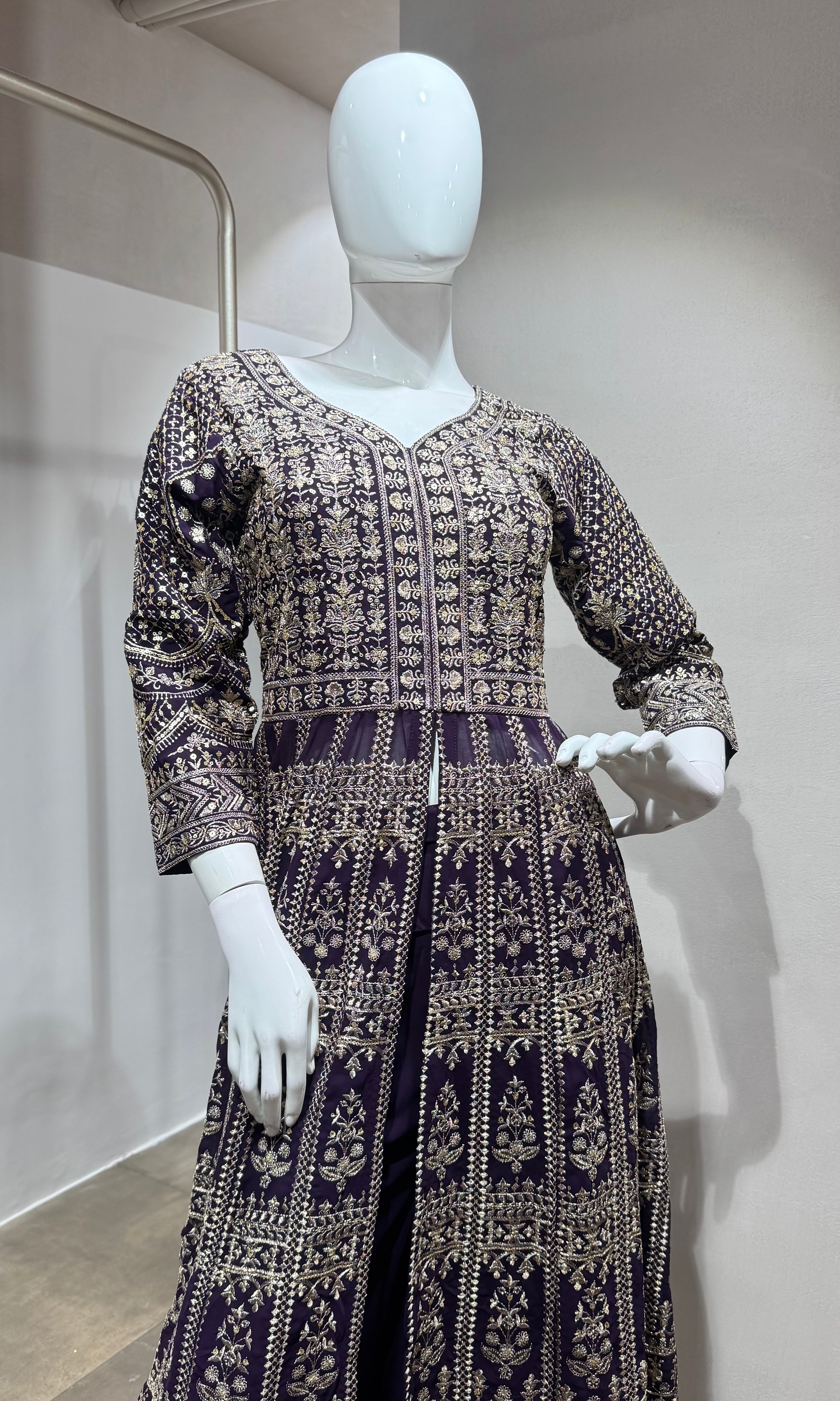 Purple A line cut palazoo set