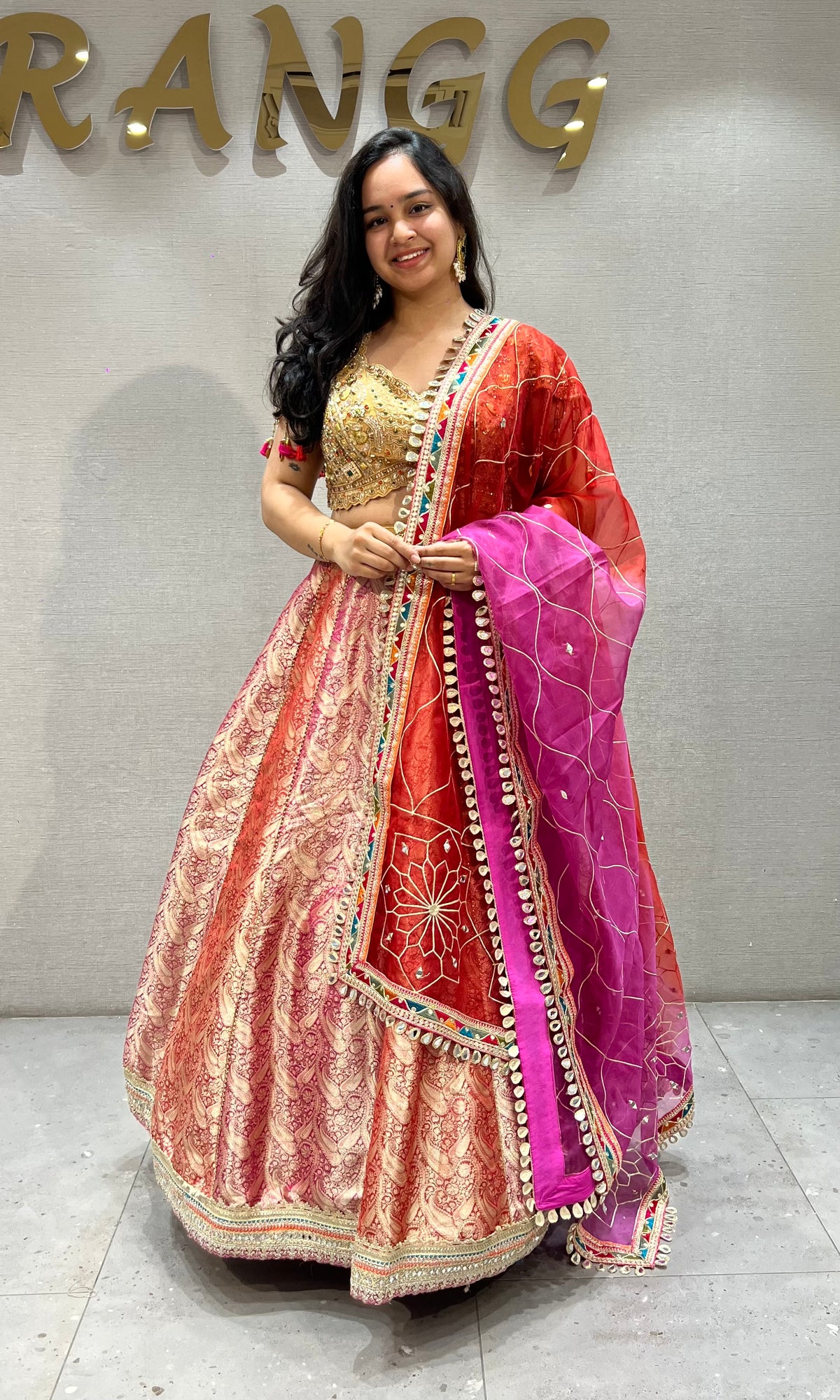 Multicolor Embroidered Banarasi Silk Lehenga